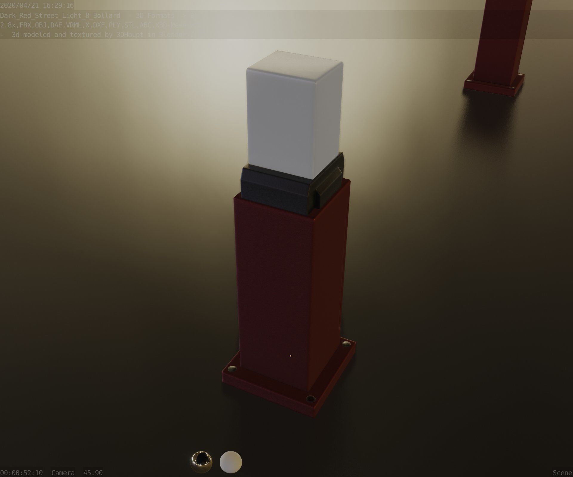 Street Light 8 Bollard 500mm Dark Red Version 3 Low-poly 3D model_58