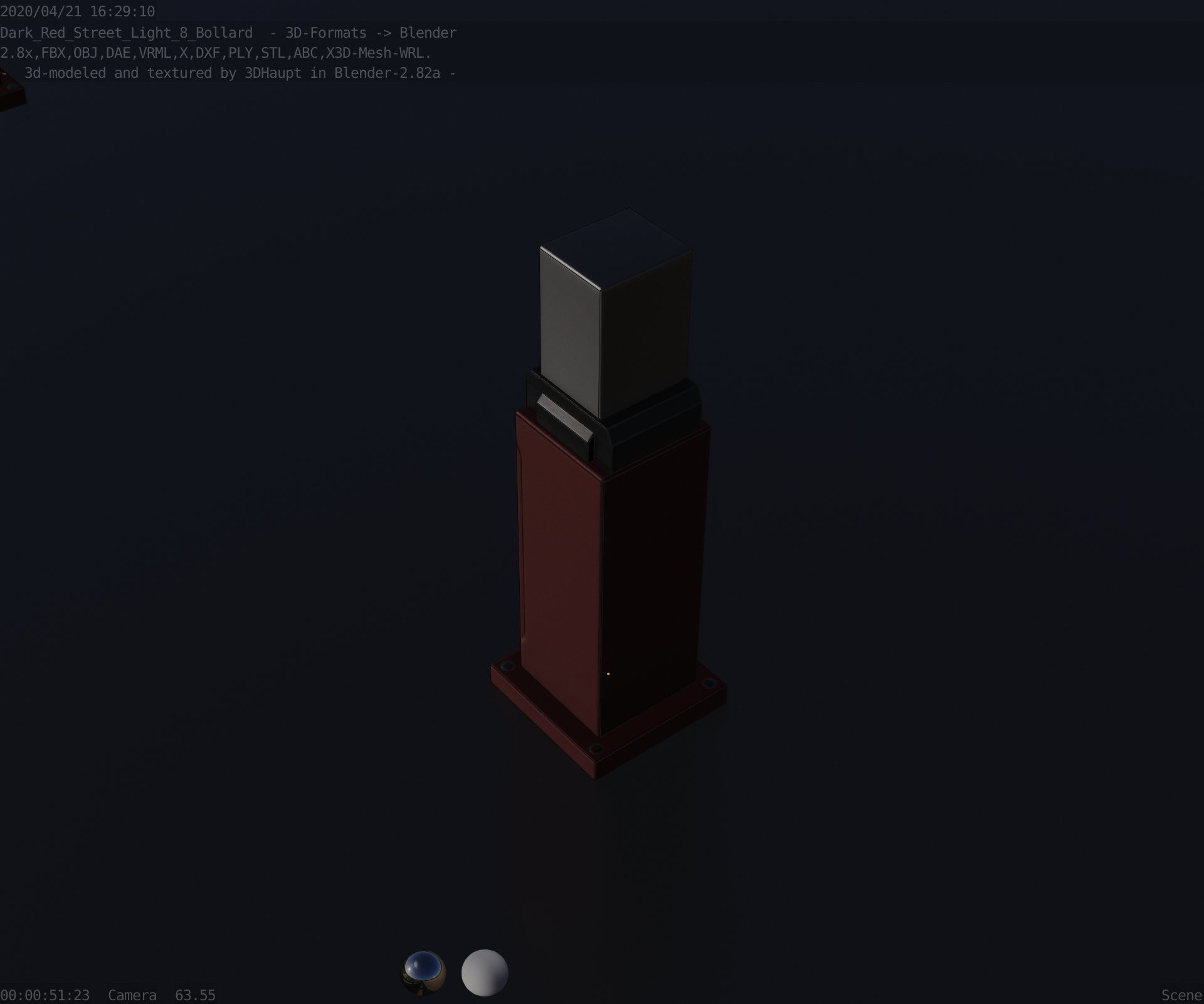 Street Light 8 Bollard 500mm Dark Red Version 3 Low-poly 3D model_47