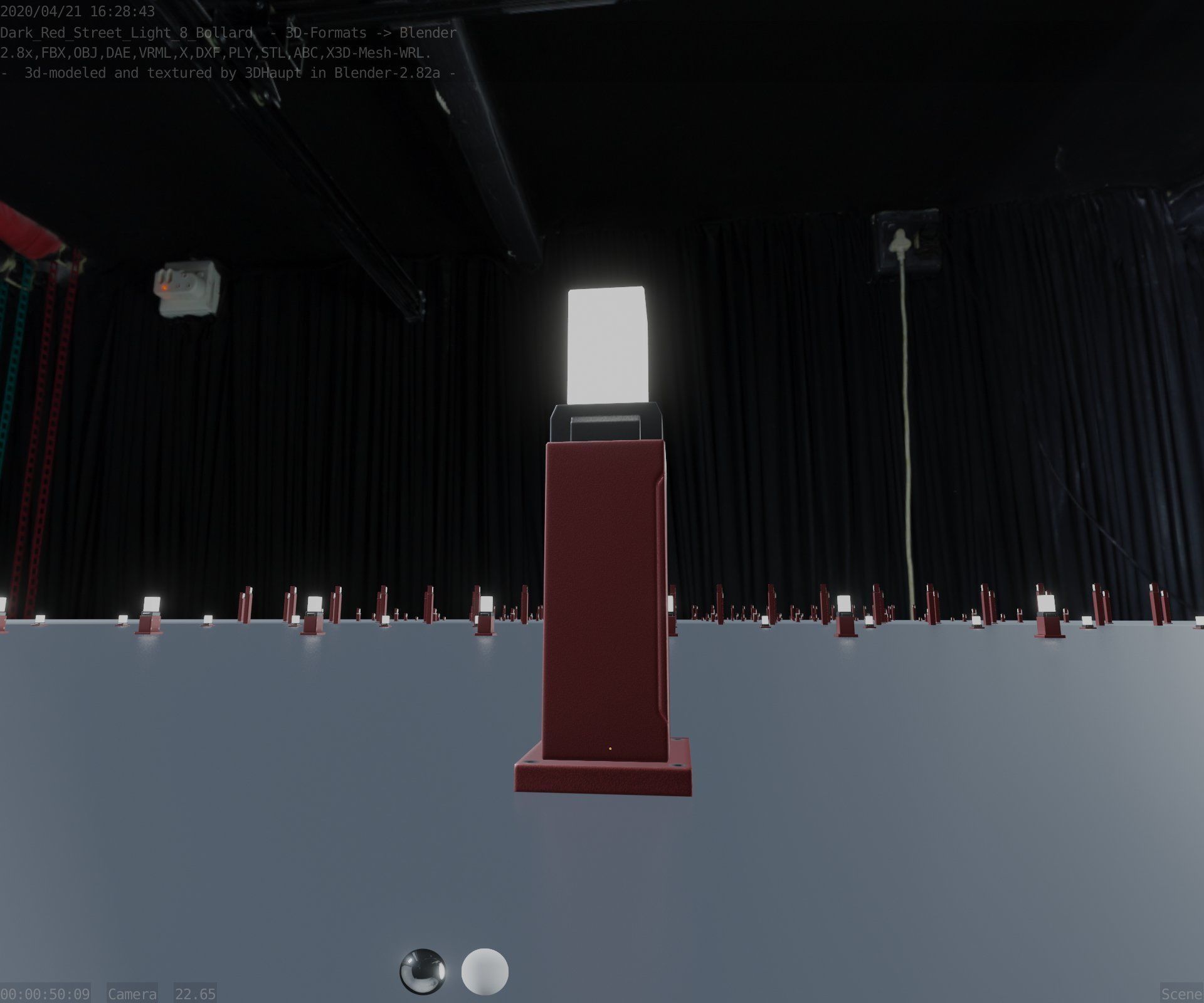 Street Light 8 Bollard 500mm Dark Red Version 3 Low-poly 3D model_25