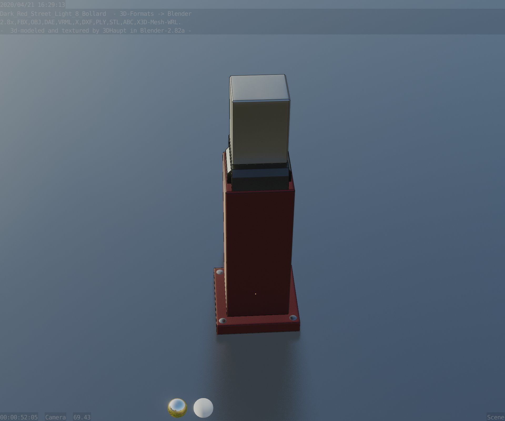 Street Light 8 Bollard 500mm Dark Red Version 3 Low-poly 3D model_53