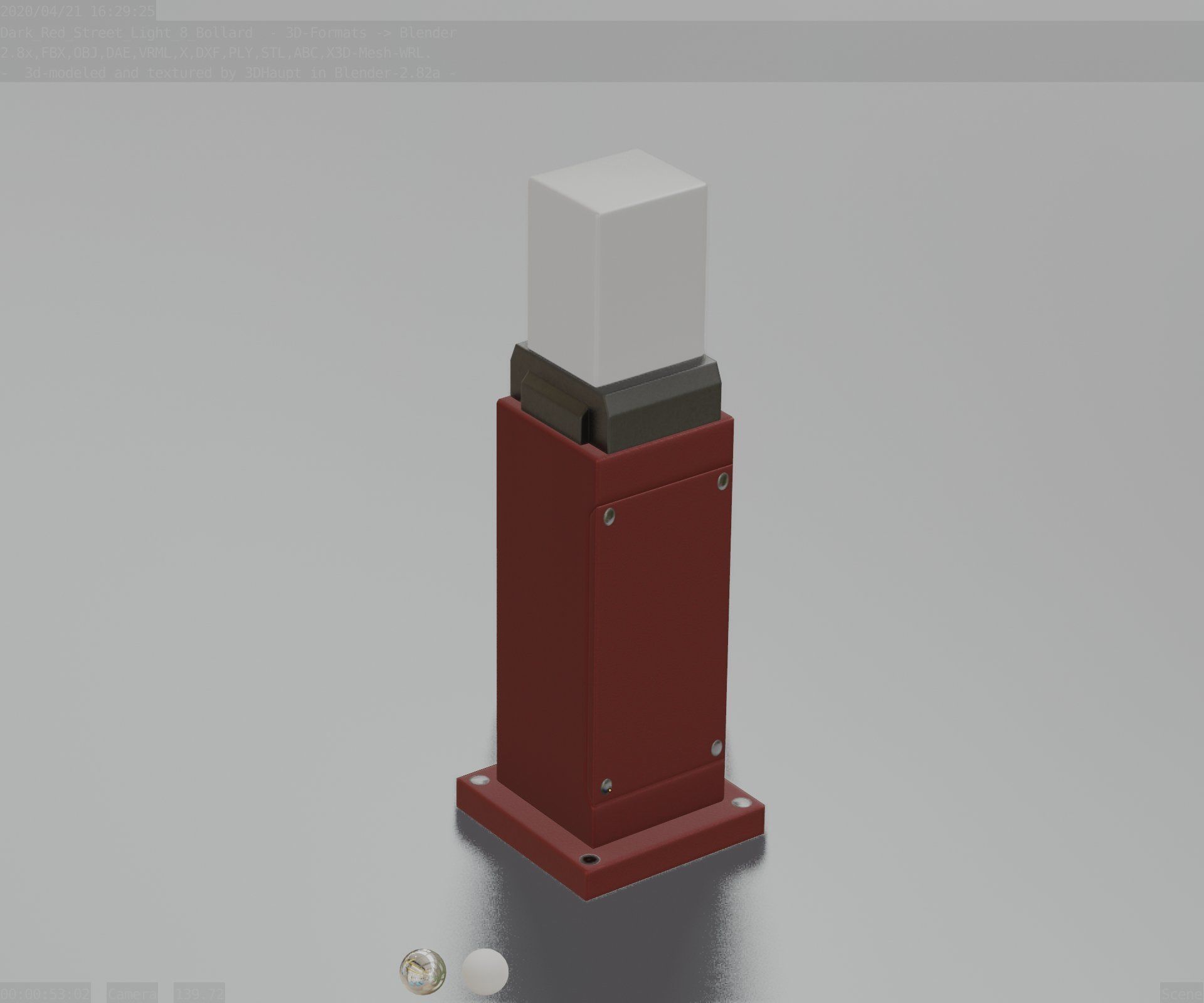 Street Light 8 Bollard 500mm Dark Red Version 3 Low-poly 3D model_74