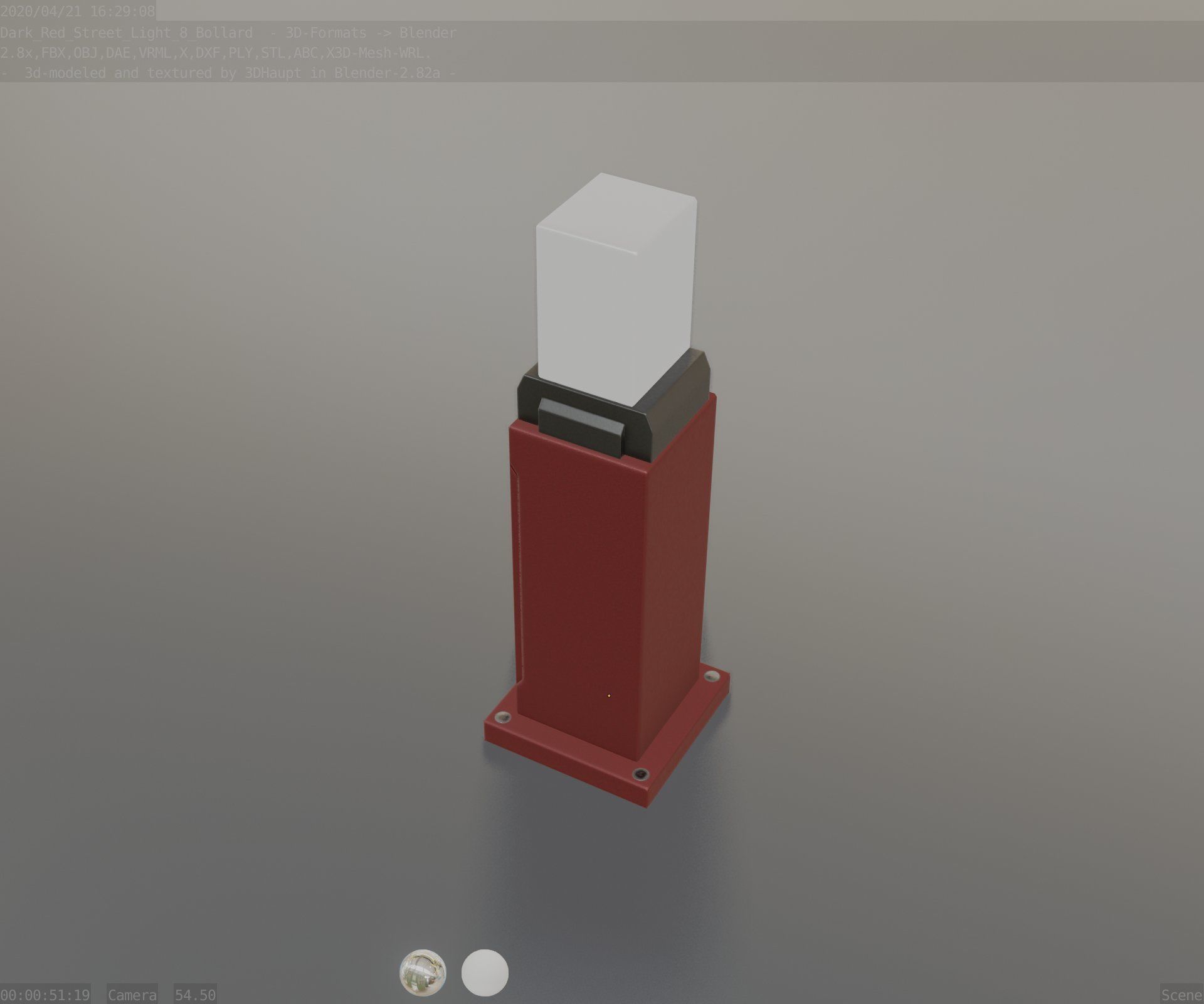 Street Light 8 Bollard 500mm Dark Red Version 3 Low-poly 3D model_43