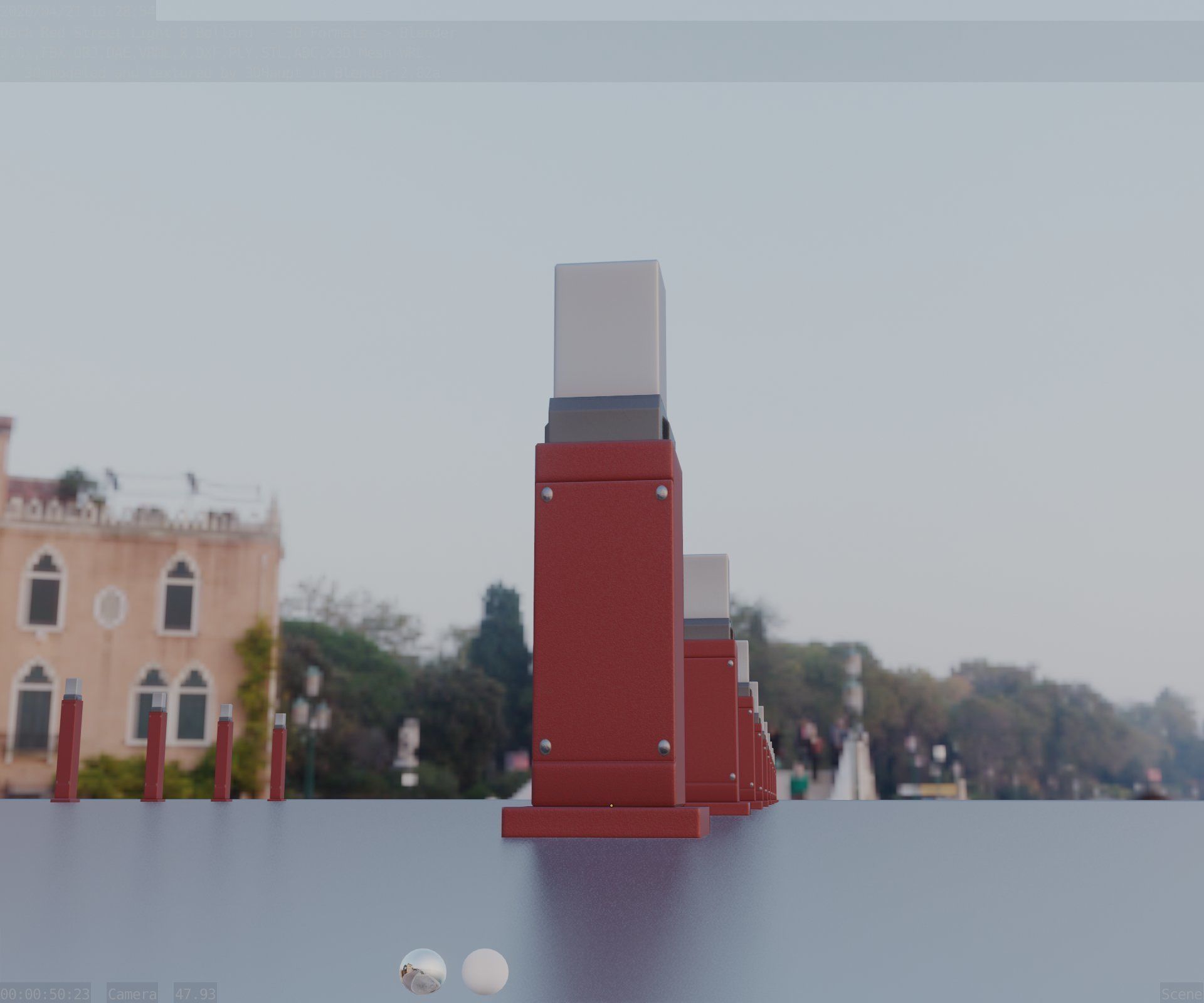 Street Light 8 Bollard 500mm Dark Red Version 3 Low-poly 3D model_10