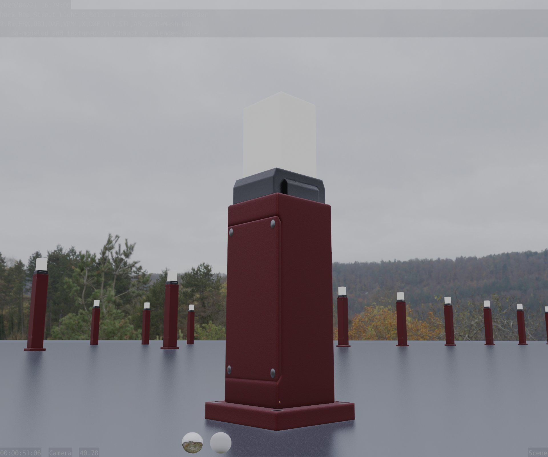 Street Light 8 Bollard 500mm Dark Red Version 3 Low-poly 3D model_30