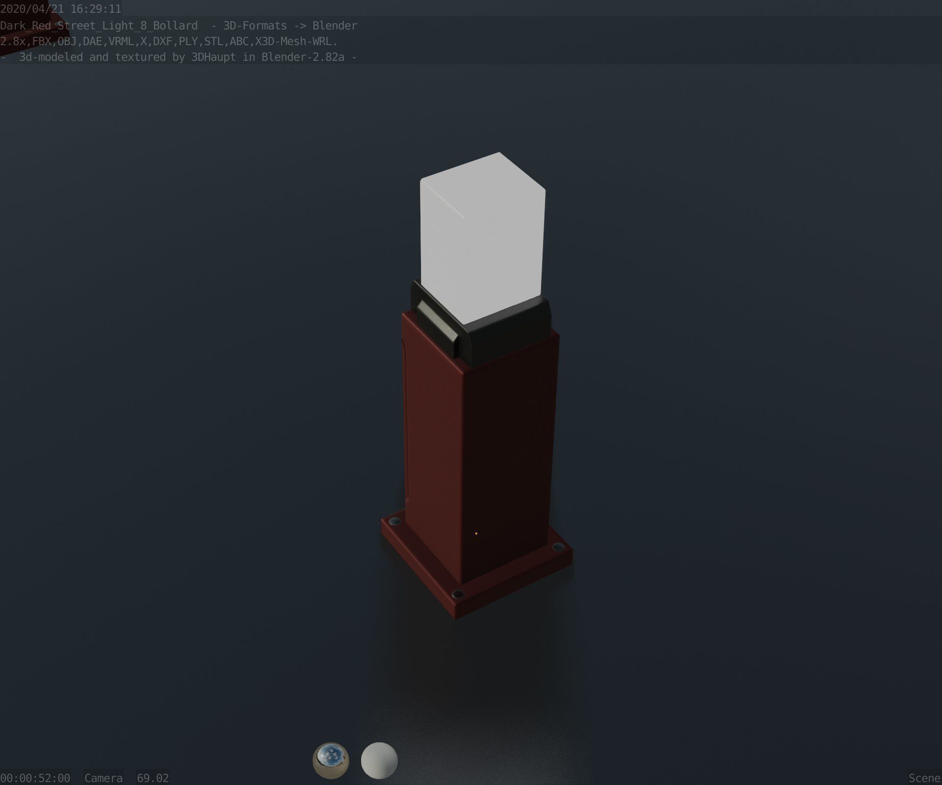 Street Light 8 Bollard 500mm Dark Red Version 3 Low-poly 3D model_48