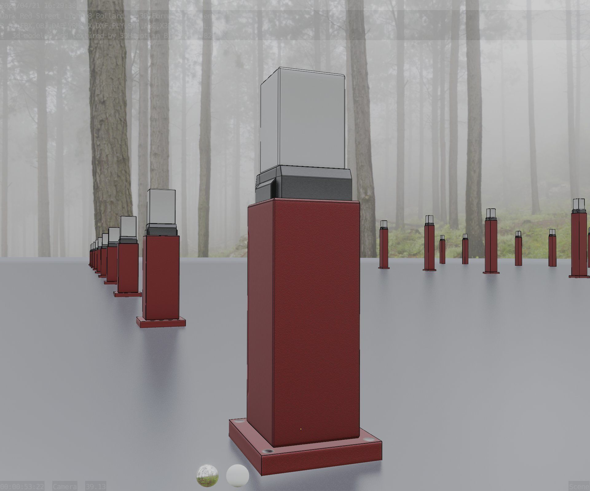 Street Light 8 Bollard 500mm Dark Red Version 3 Low-poly 3D model_94