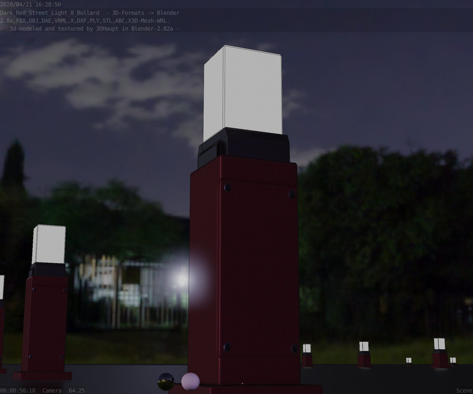 Street Light 8 Bollard 500mm Dark Red Version 3 Low-poly 3D model_5