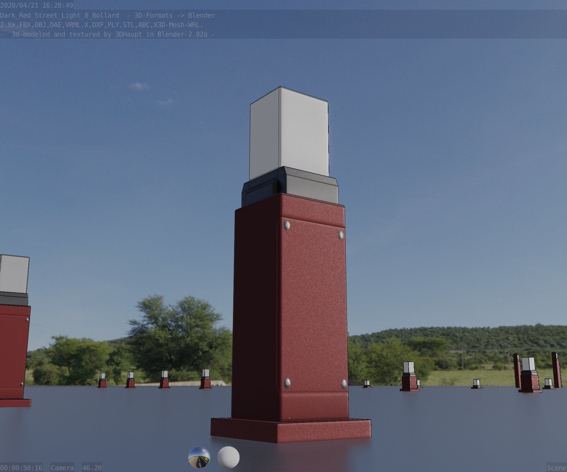 Street Light 8 Bollard 500mm Dark Red Version 3 Low-poly 3D model_3