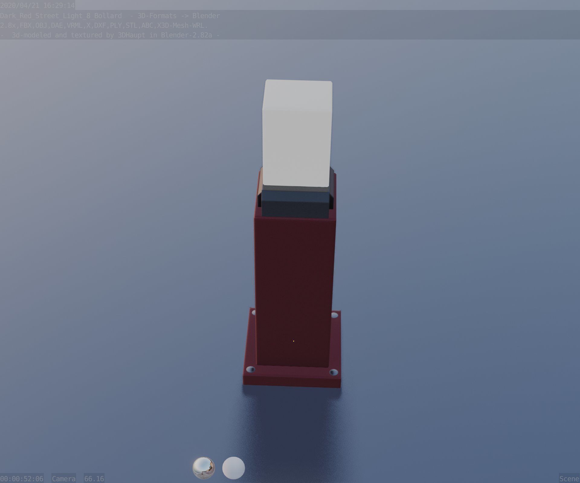 Street Light 8 Bollard 500mm Dark Red Version 3 Low-poly 3D model_54