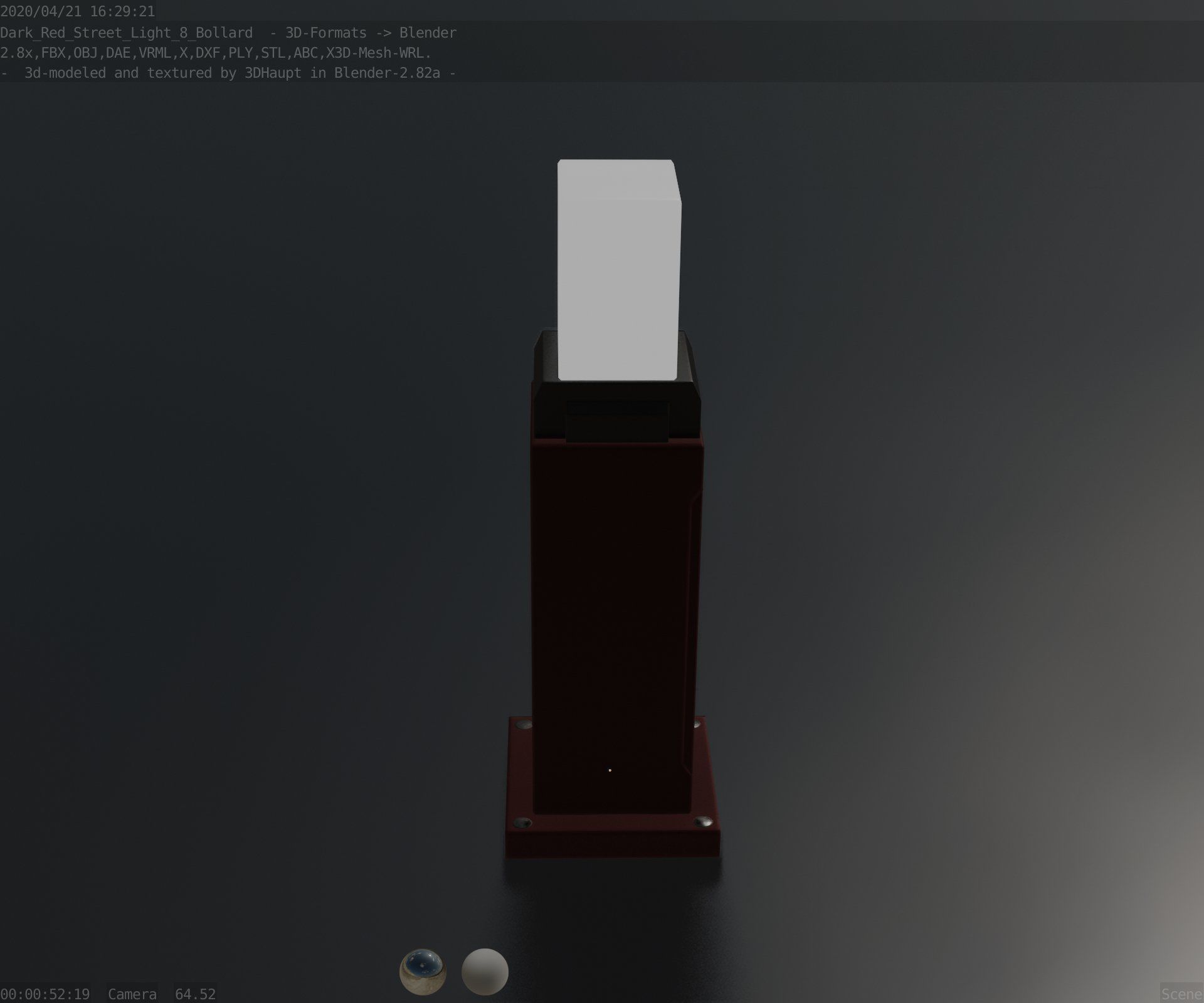 Street Light 8 Bollard 500mm Dark Red Version 3 Low-poly 3D model_67