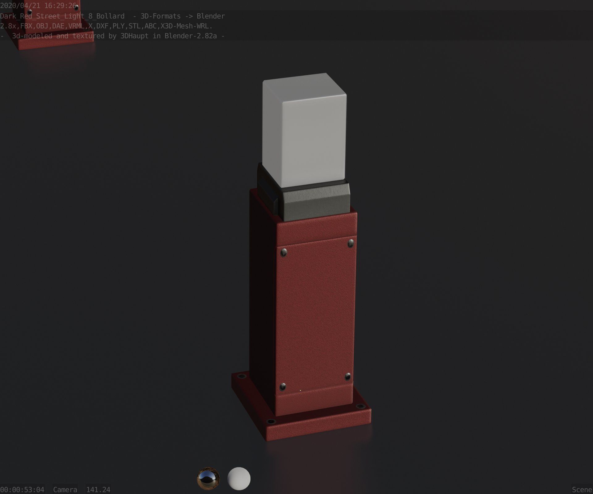 Street Light 8 Bollard 500mm Dark Red Version 3 Low-poly 3D model_76