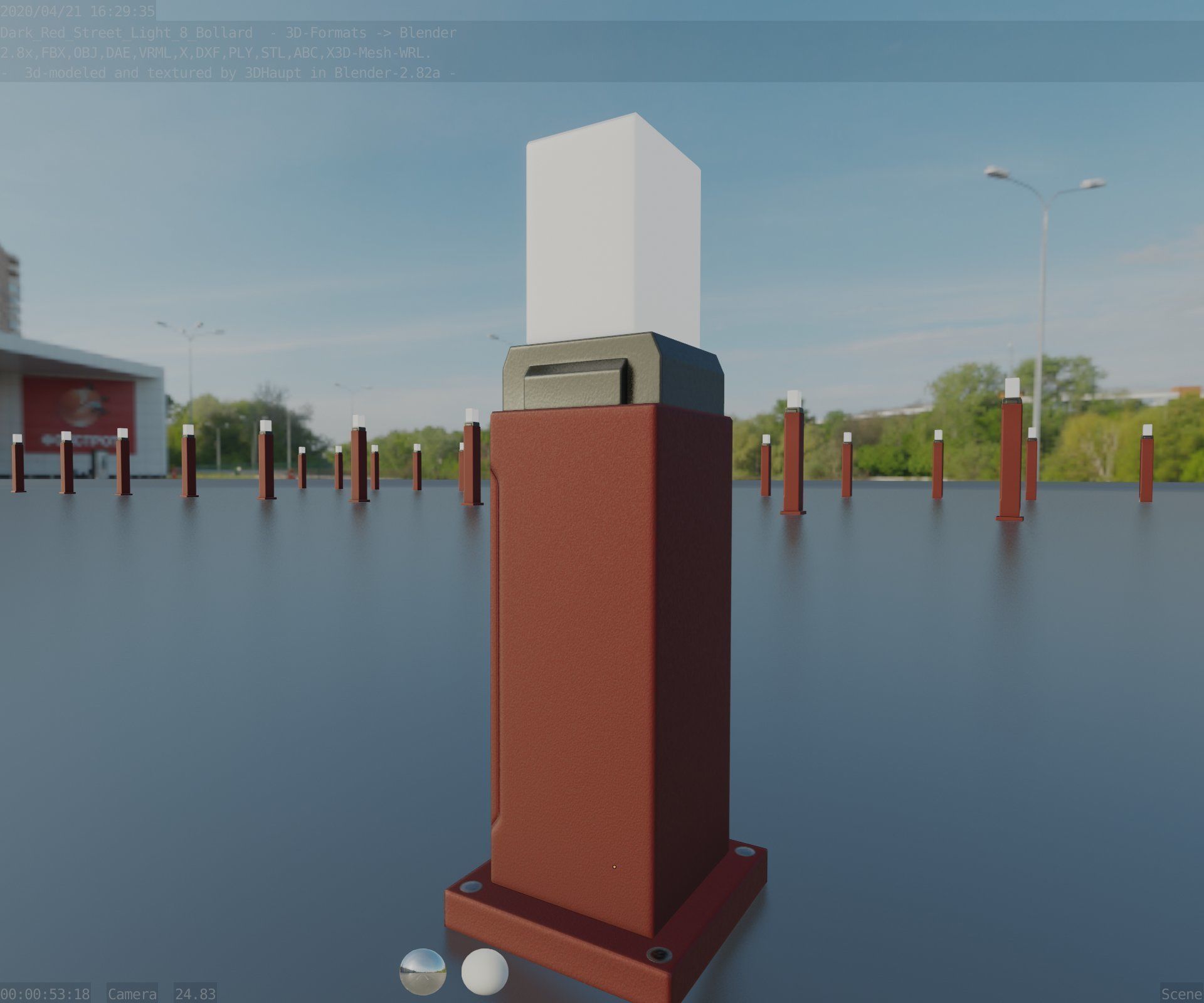 Street Light 8 Bollard 500mm Dark Red Version 3 Low-poly 3D model_90