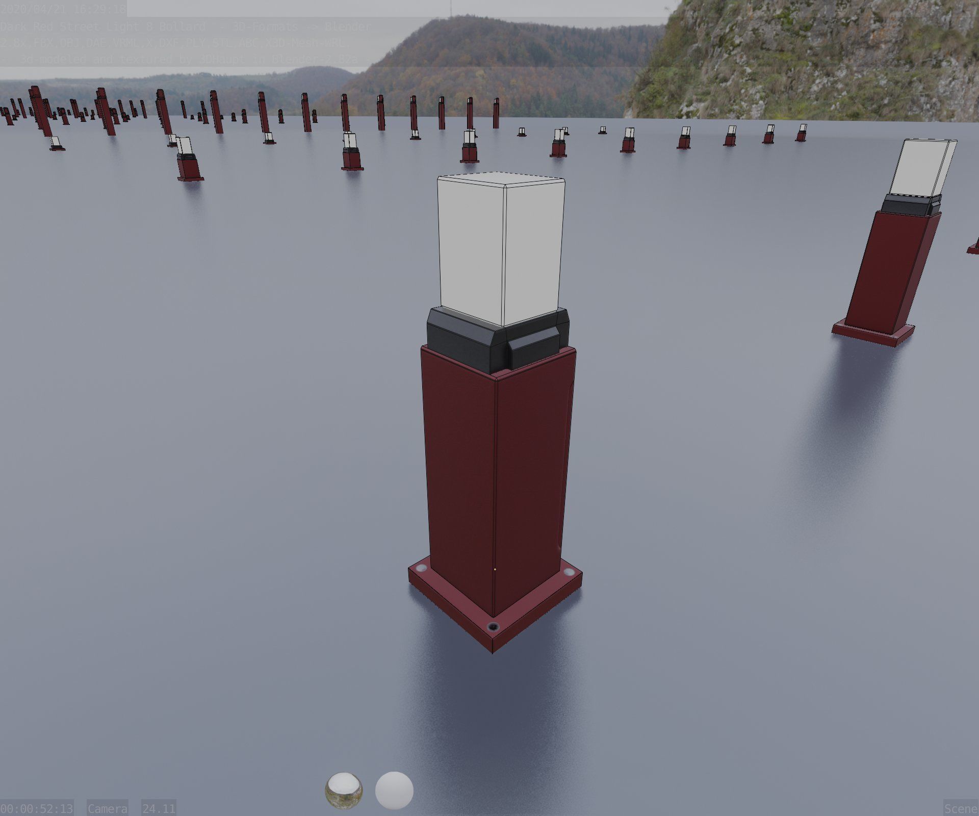 Street Light 8 Bollard 500mm Dark Red Version 3 Low-poly 3D model_61