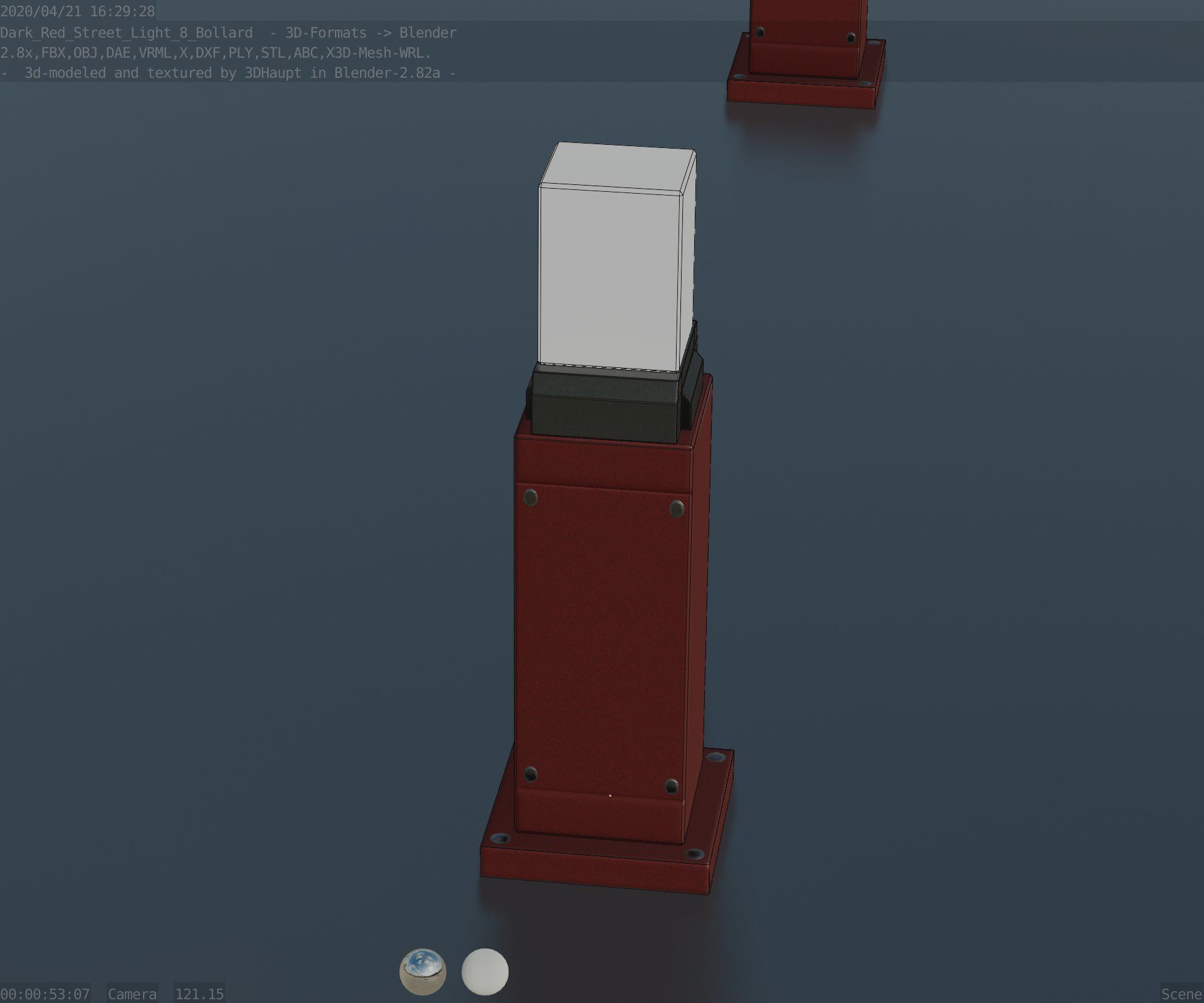 Street Light 8 Bollard 500mm Dark Red Version 3 Low-poly 3D model_79