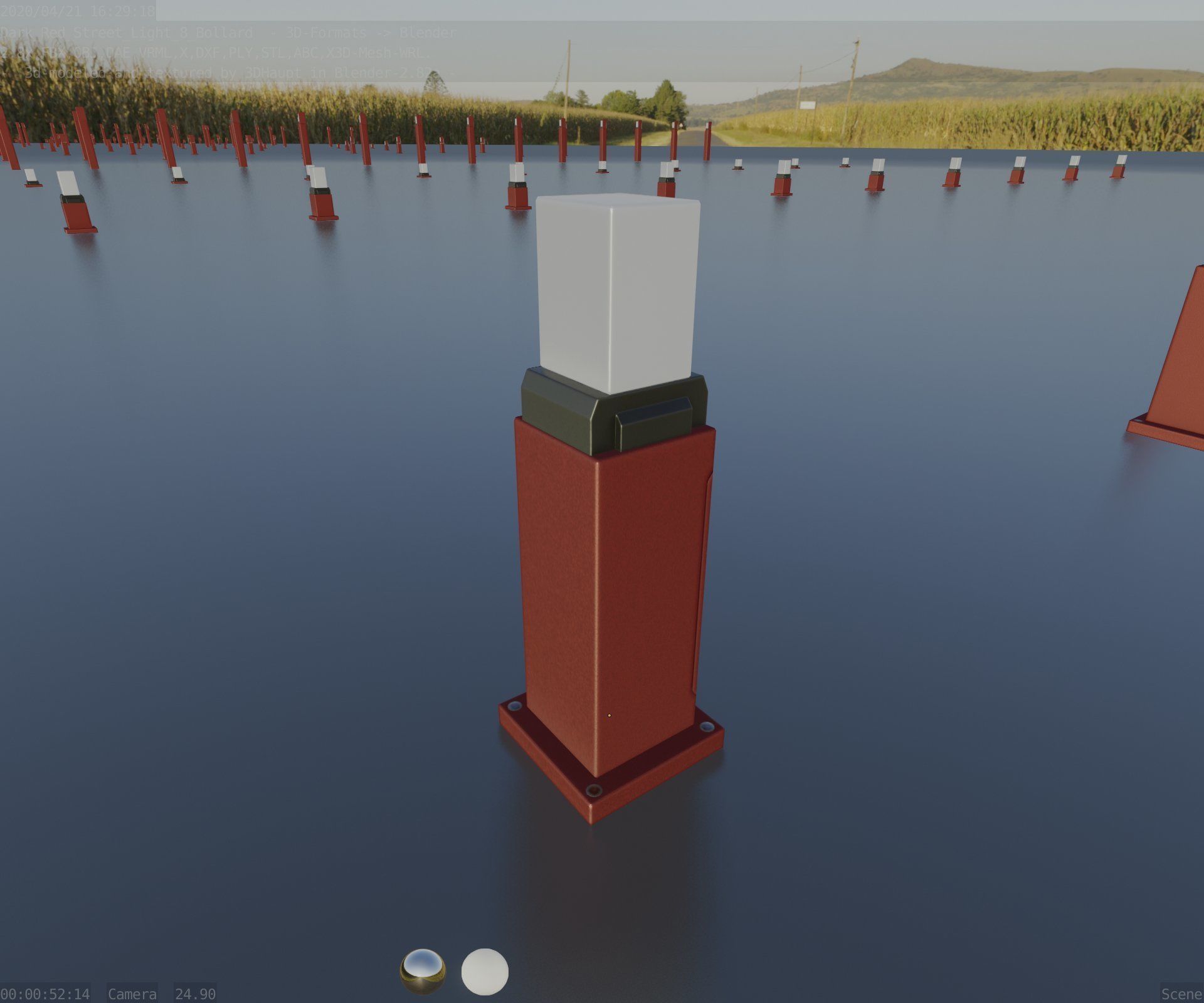 Street Light 8 Bollard 500mm Dark Red Version 3 Low-poly 3D model_62