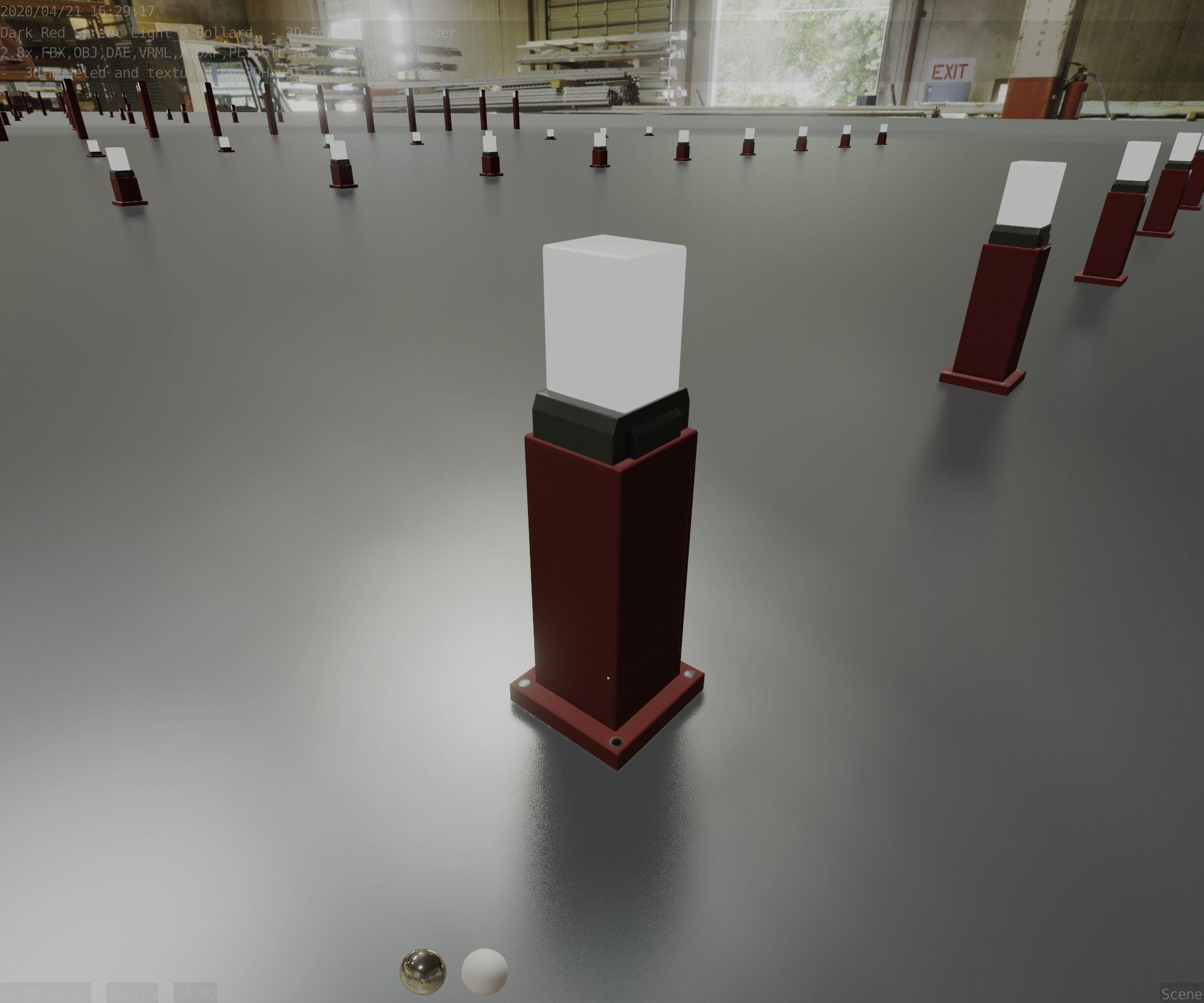 Street Light 8 Bollard 500mm Dark Red Version 3 Low-poly 3D model_60