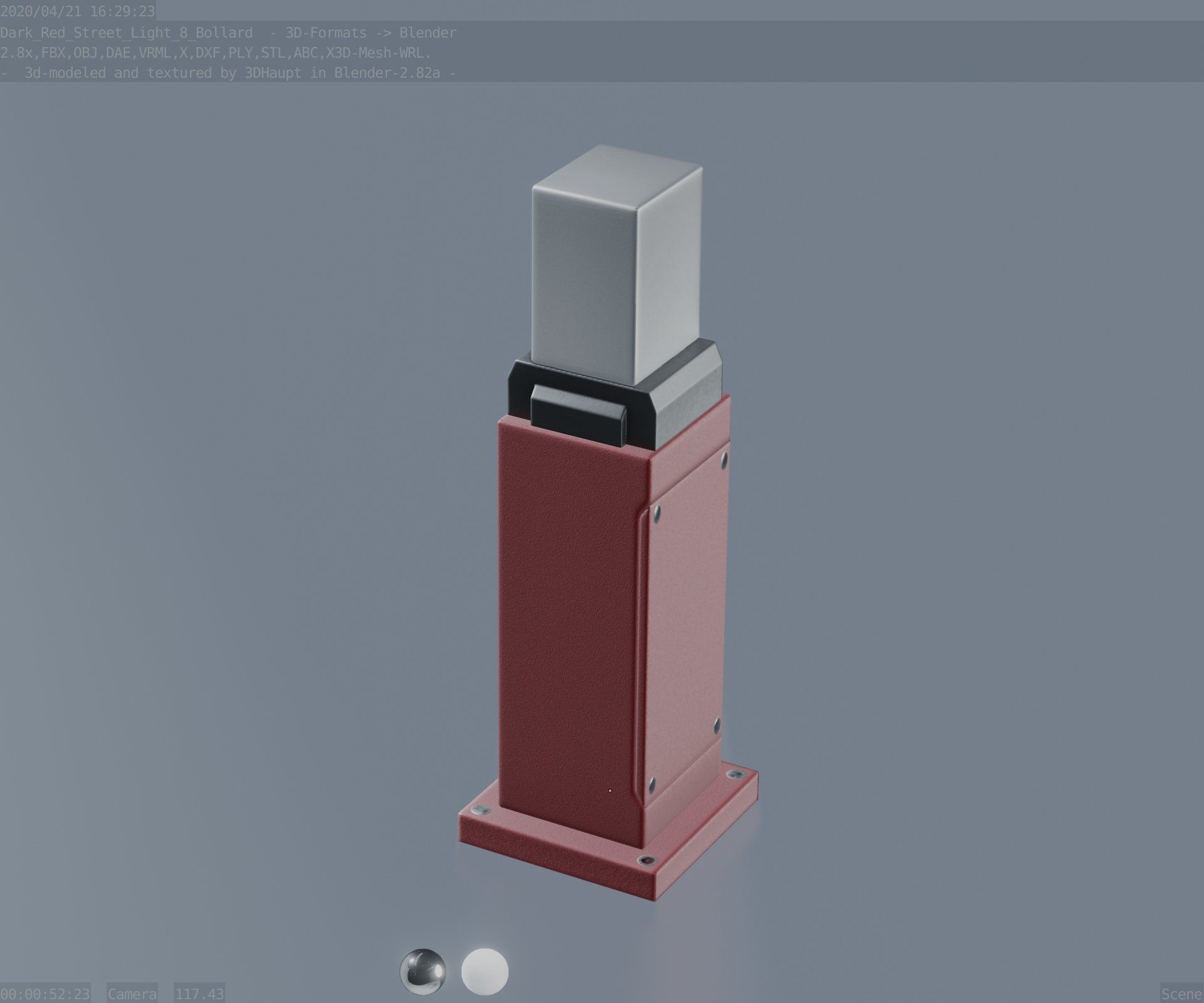 Street Light 8 Bollard 500mm Dark Red Version 3 Low-poly 3D model_71