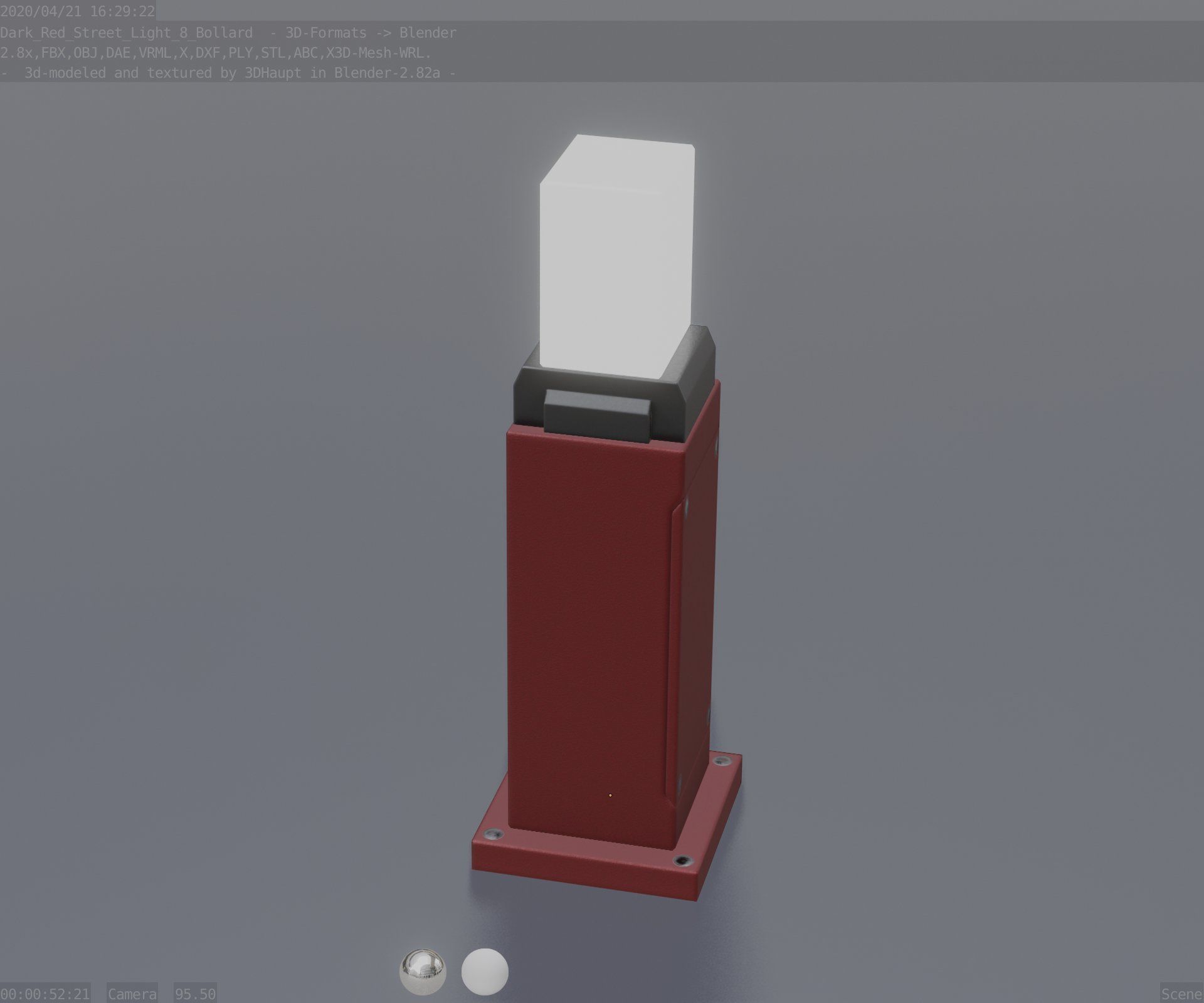 Street Light 8 Bollard 500mm Dark Red Version 3 Low-poly 3D model_69