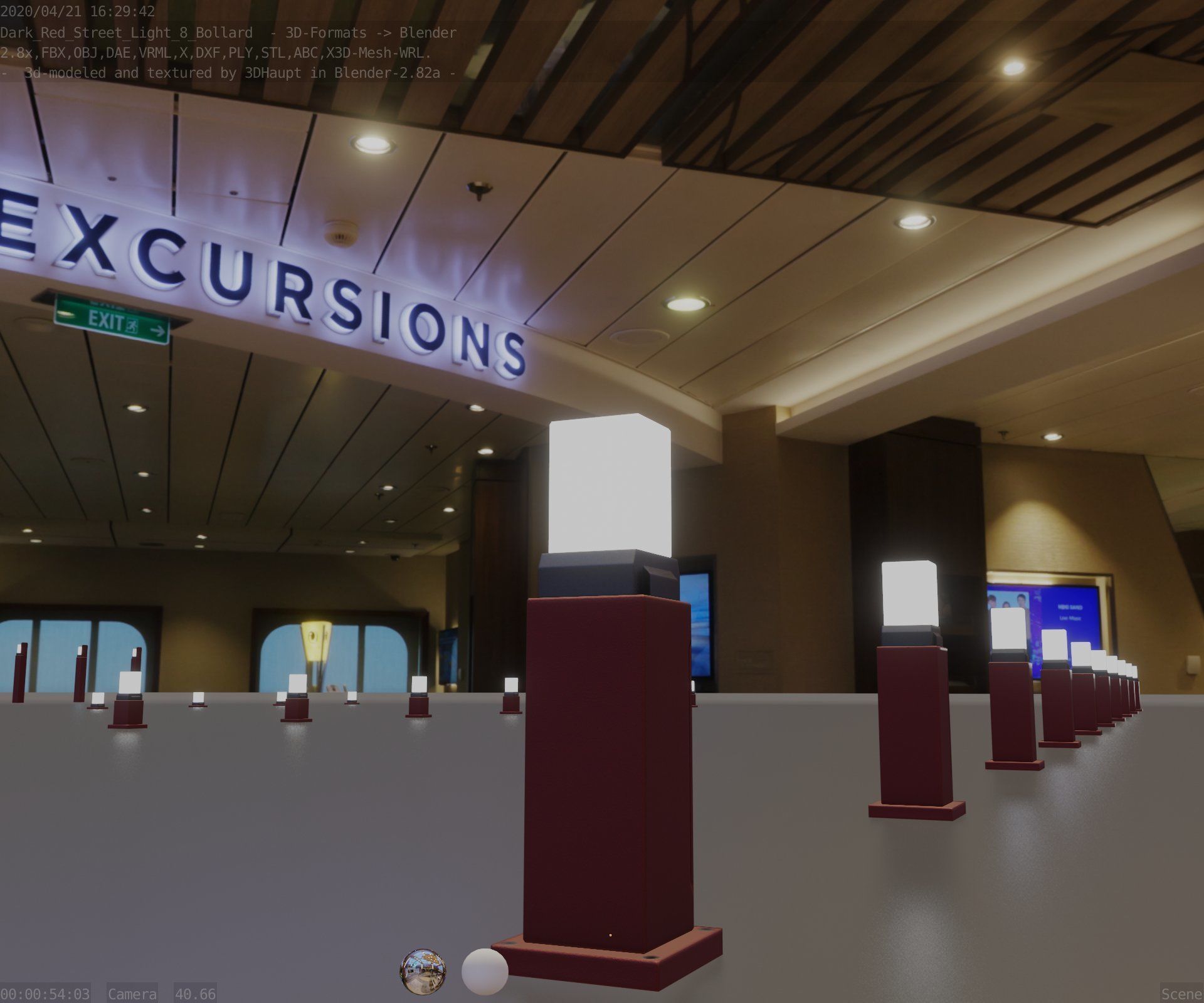 Street Light 8 Bollard 500mm Dark Red Version 3 Low-poly 3D model_99