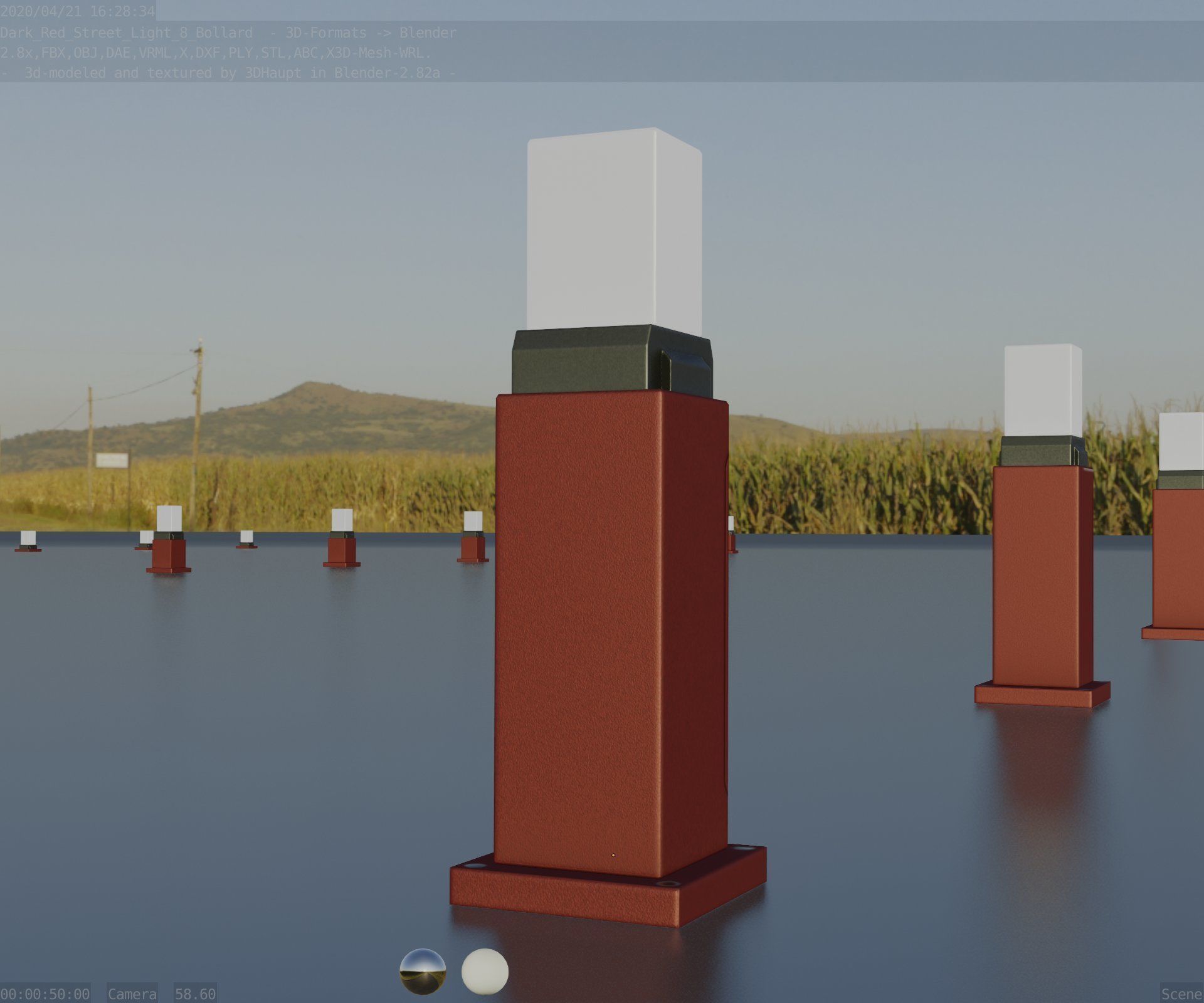 Street Light 8 Bollard 500mm Dark Red Version 3 Low-poly 3D model_16