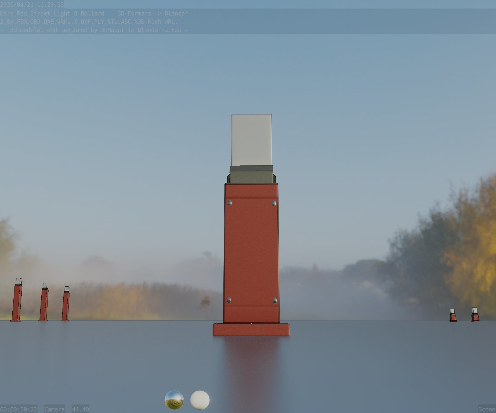 Street Light 8 Bollard 500mm Dark Red Version 3 Low-poly 3D model_9