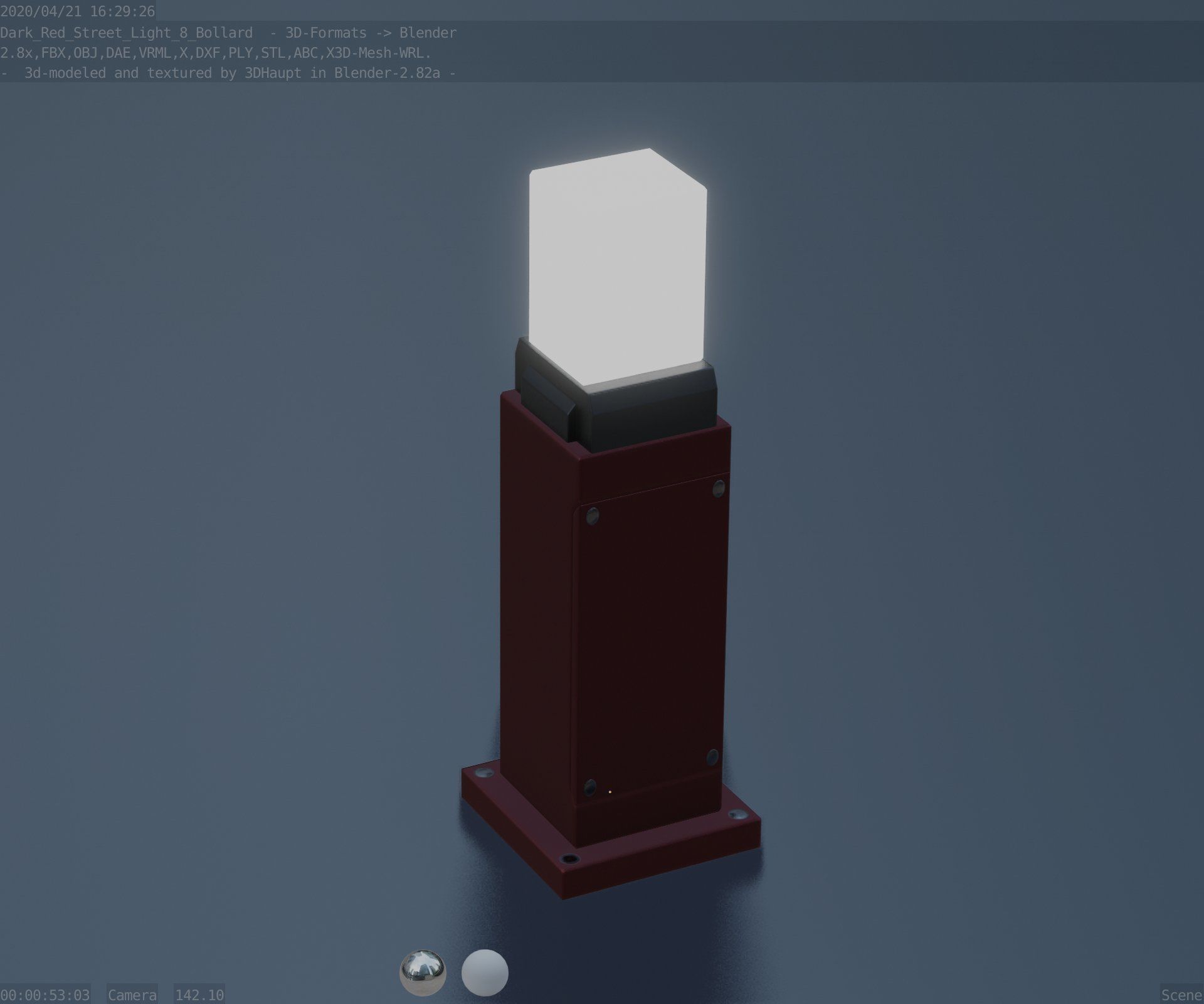 Street Light 8 Bollard 500mm Dark Red Version 3 Low-poly 3D model_75
