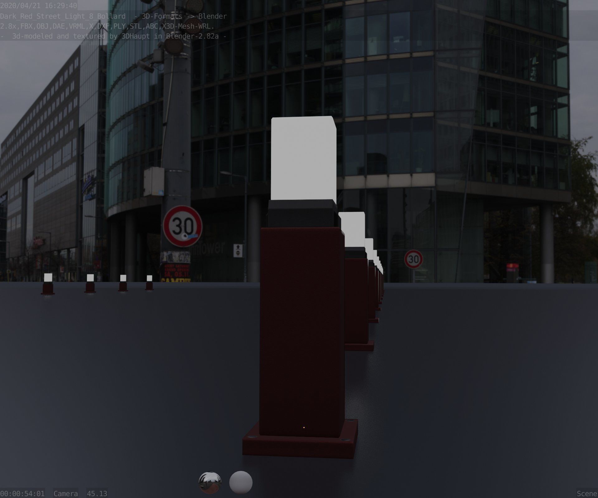 Street Light 8 Bollard 500mm Dark Red Version 3 Low-poly 3D model_97