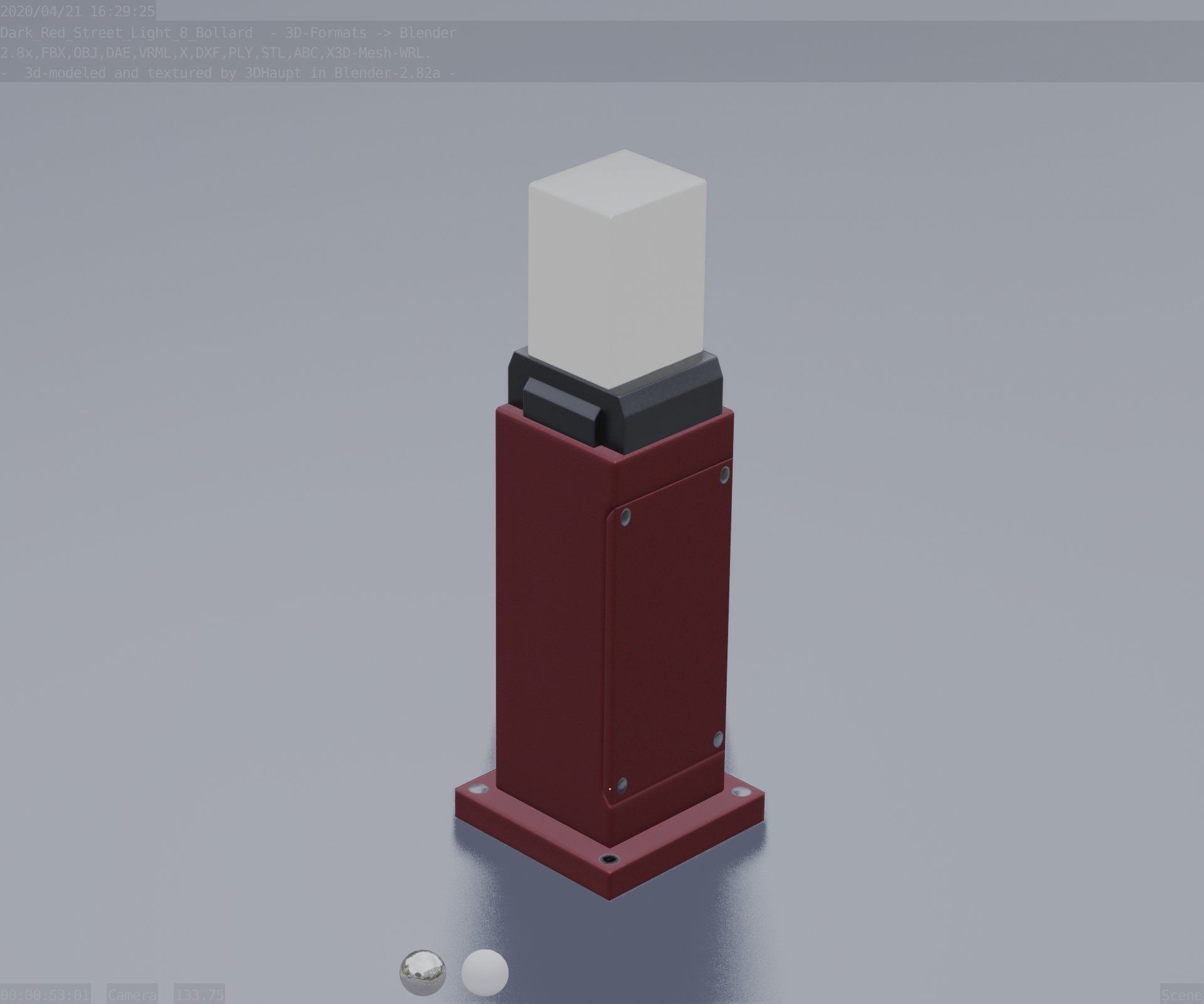Street Light 8 Bollard 500mm Dark Red Version 3 Low-poly 3D model_73