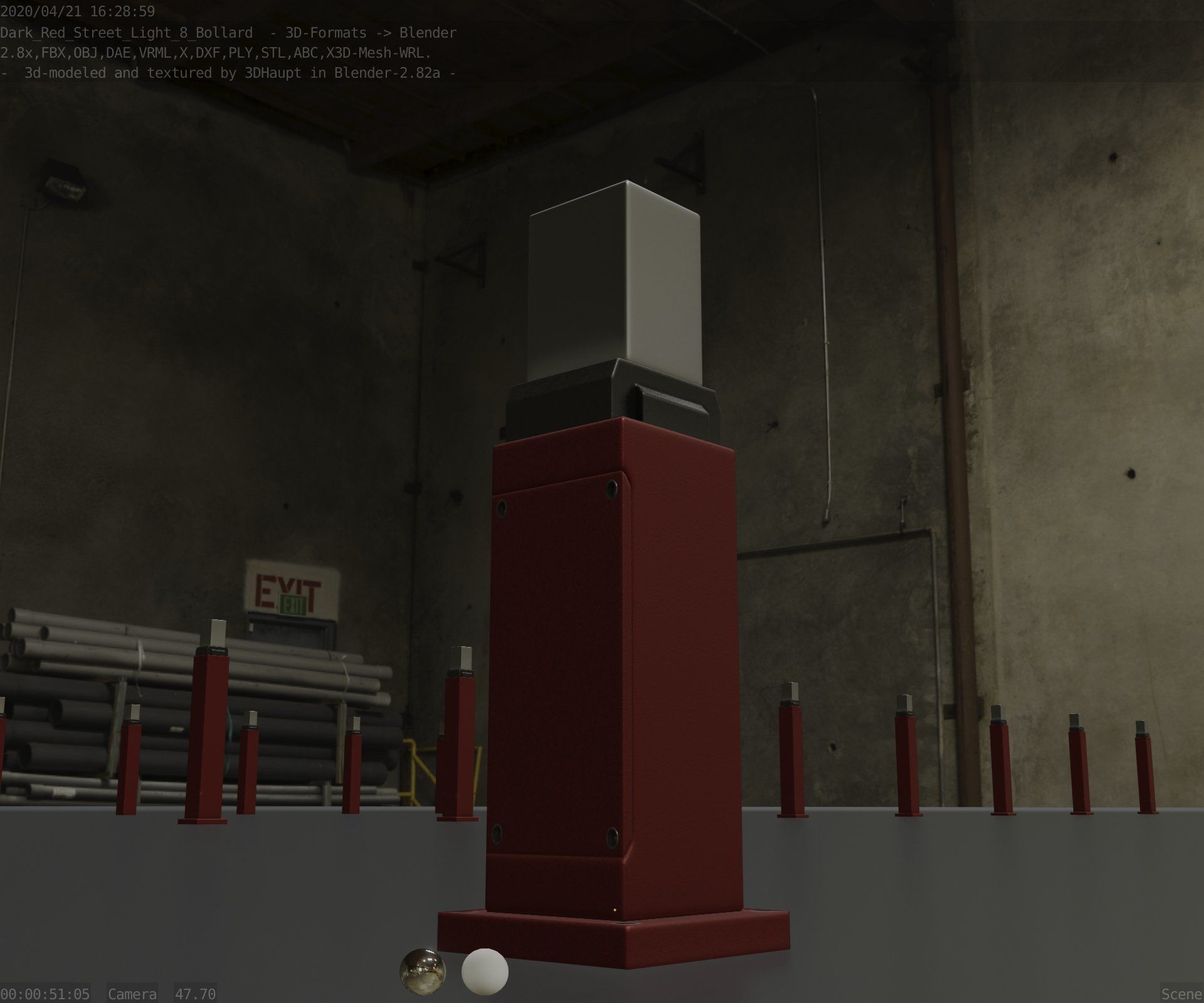 Street Light 8 Bollard 500mm Dark Red Version 3 Low-poly 3D model_29