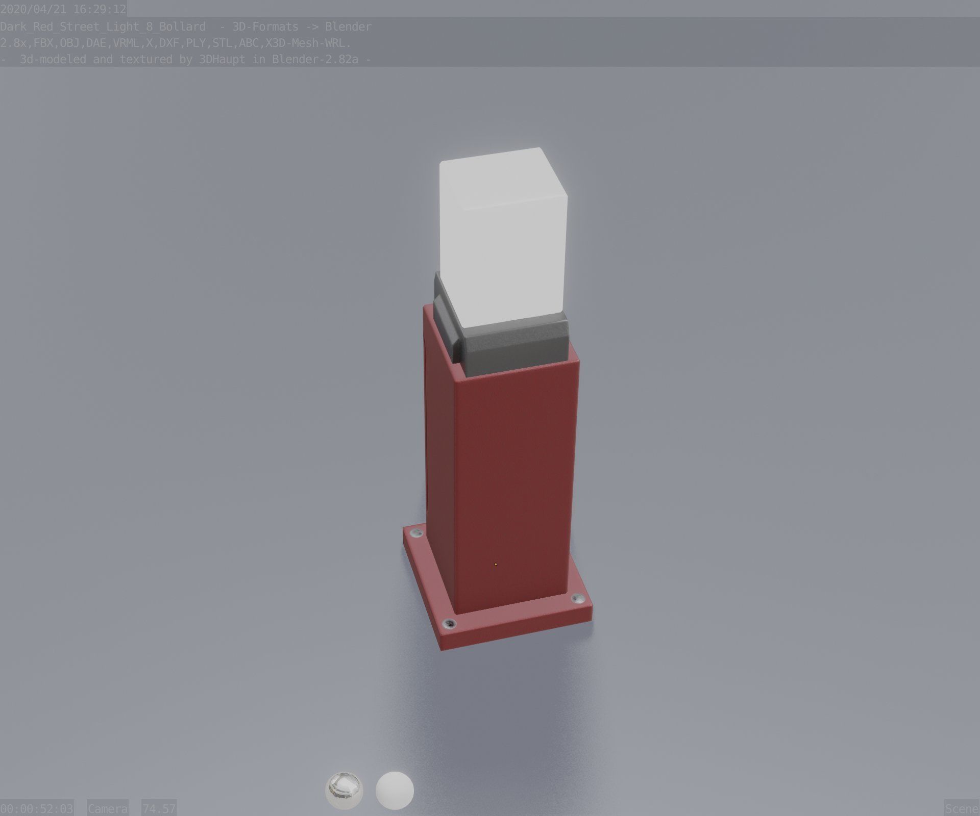 Street Light 8 Bollard 500mm Dark Red Version 3 Low-poly 3D model_51