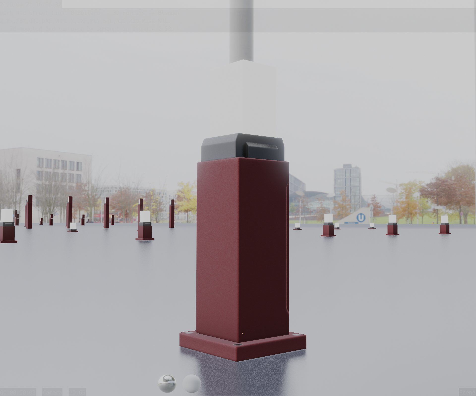 Street Light 8 Bollard 500mm Dark Red Version 3 Low-poly 3D model_19