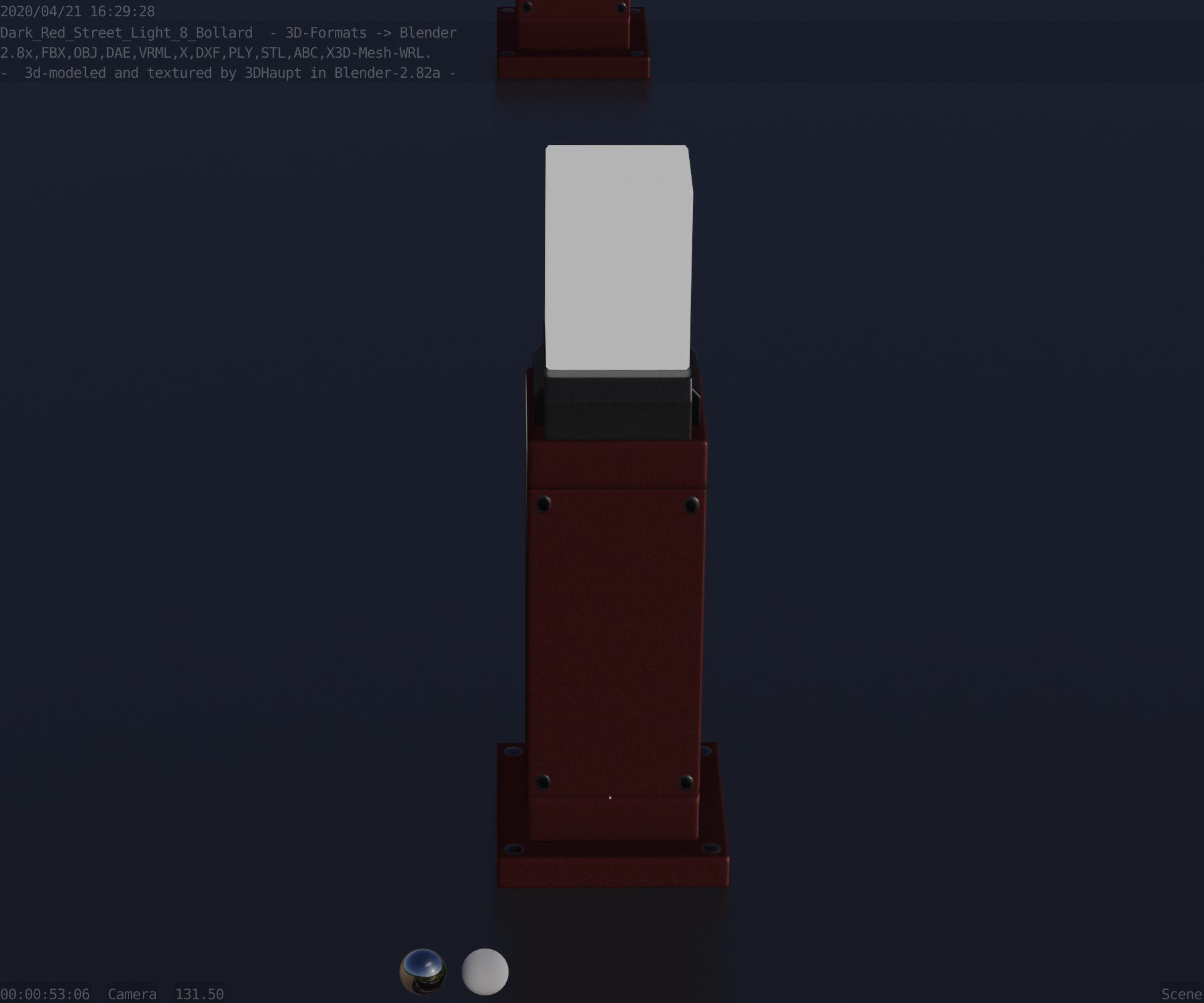 Street Light 8 Bollard 500mm Dark Red Version 3 Low-poly 3D model_78