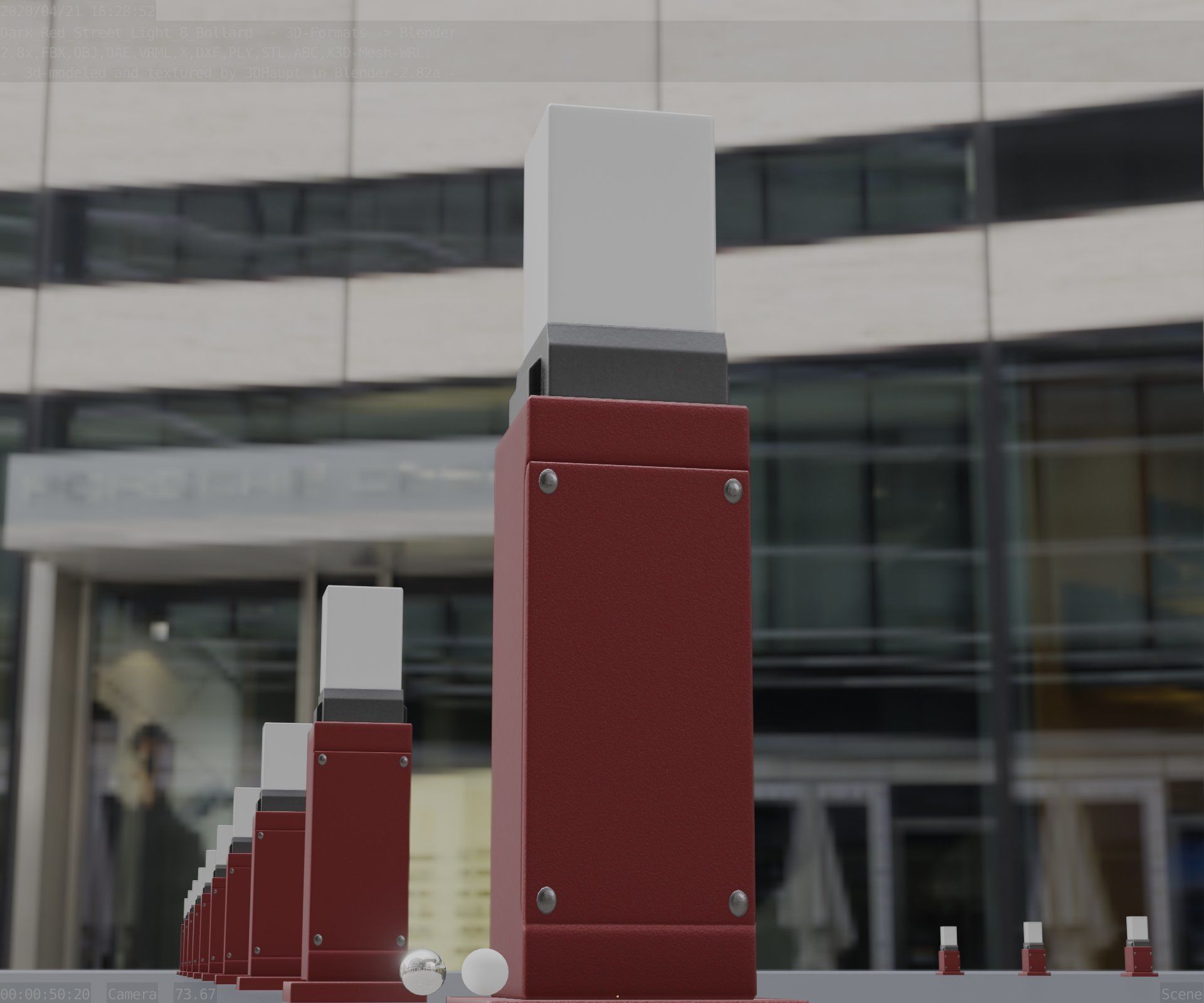 Street Light 8 Bollard 500mm Dark Red Version 3 Low-poly 3D model_7