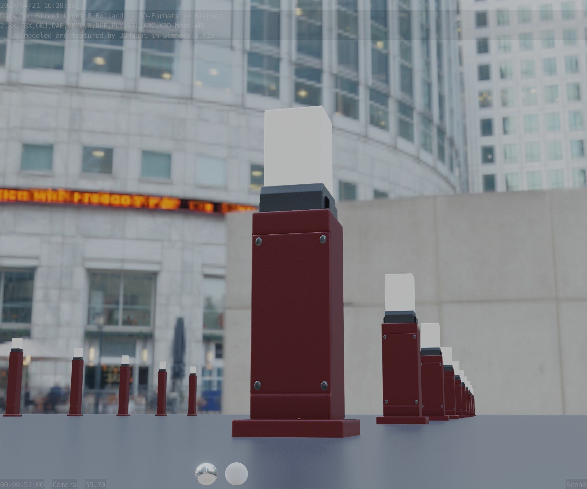 Street Light 8 Bollard 500mm Dark Red Version 3 Low-poly 3D model_11