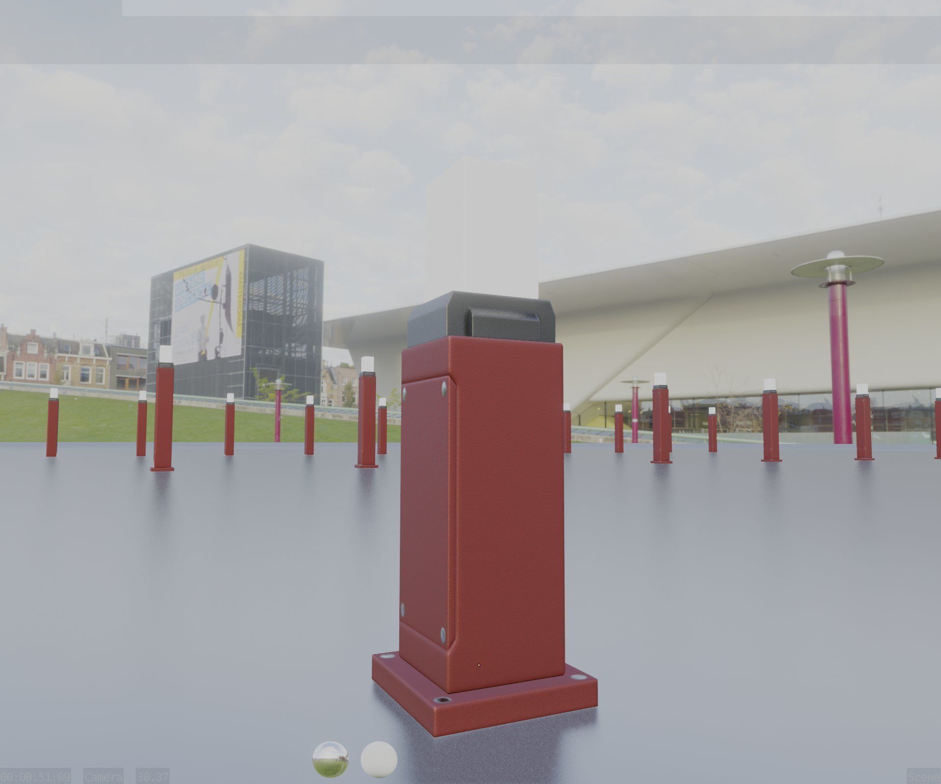 Street Light 8 Bollard 500mm Dark Red Version 3 Low-poly 3D model_33