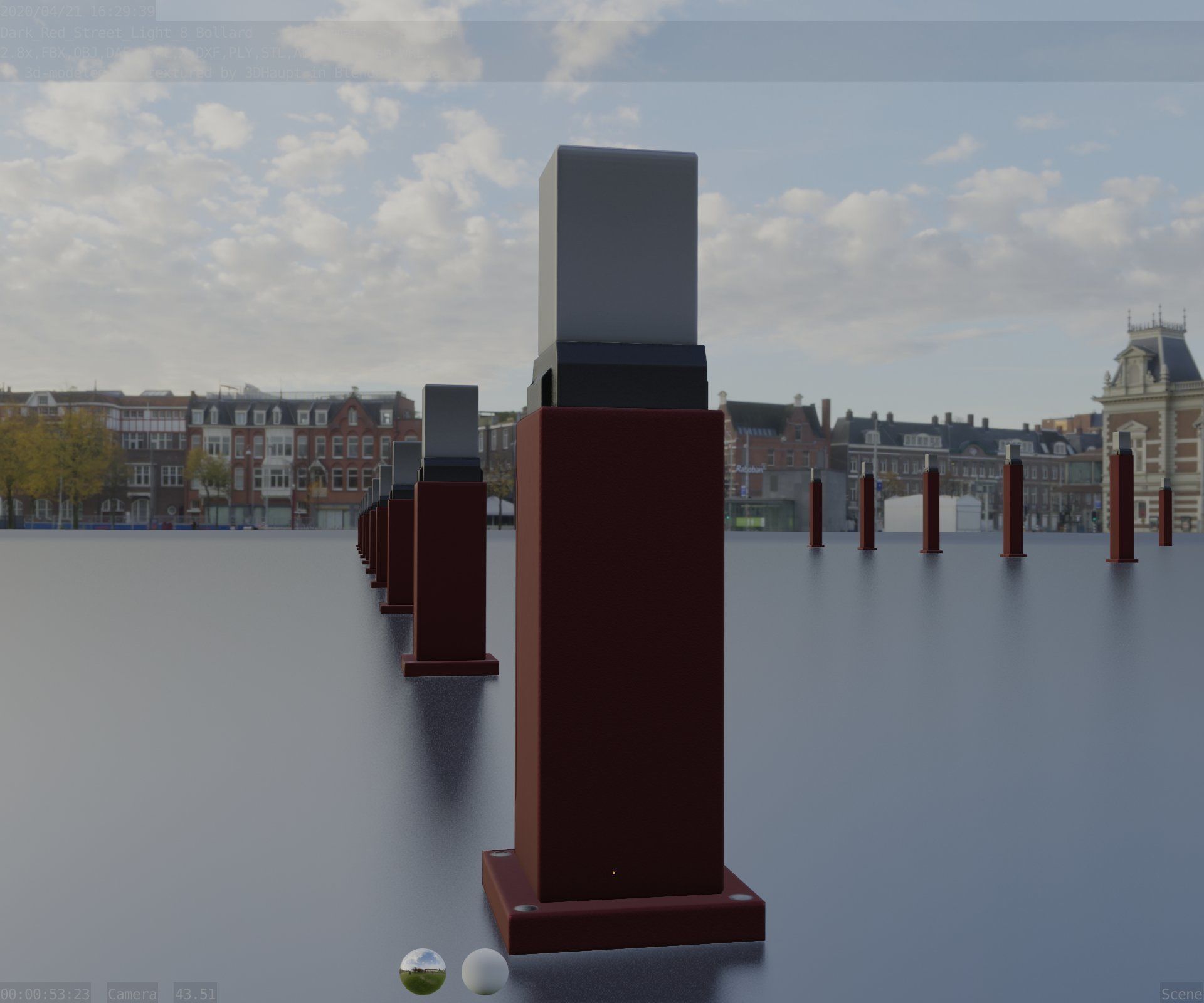 Street Light 8 Bollard 500mm Dark Red Version 3 Low-poly 3D model_95