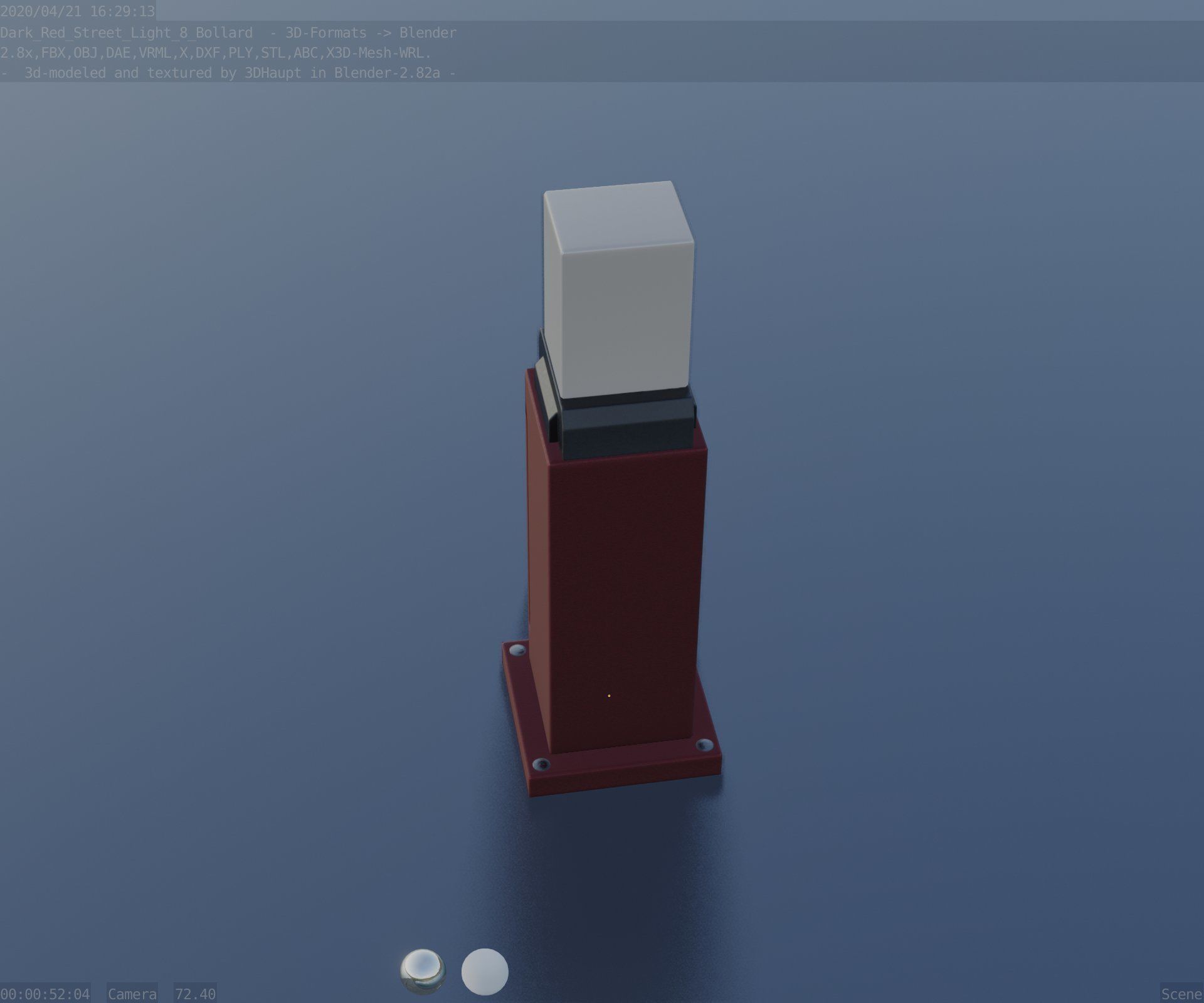 Street Light 8 Bollard 500mm Dark Red Version 3 Low-poly 3D model_52