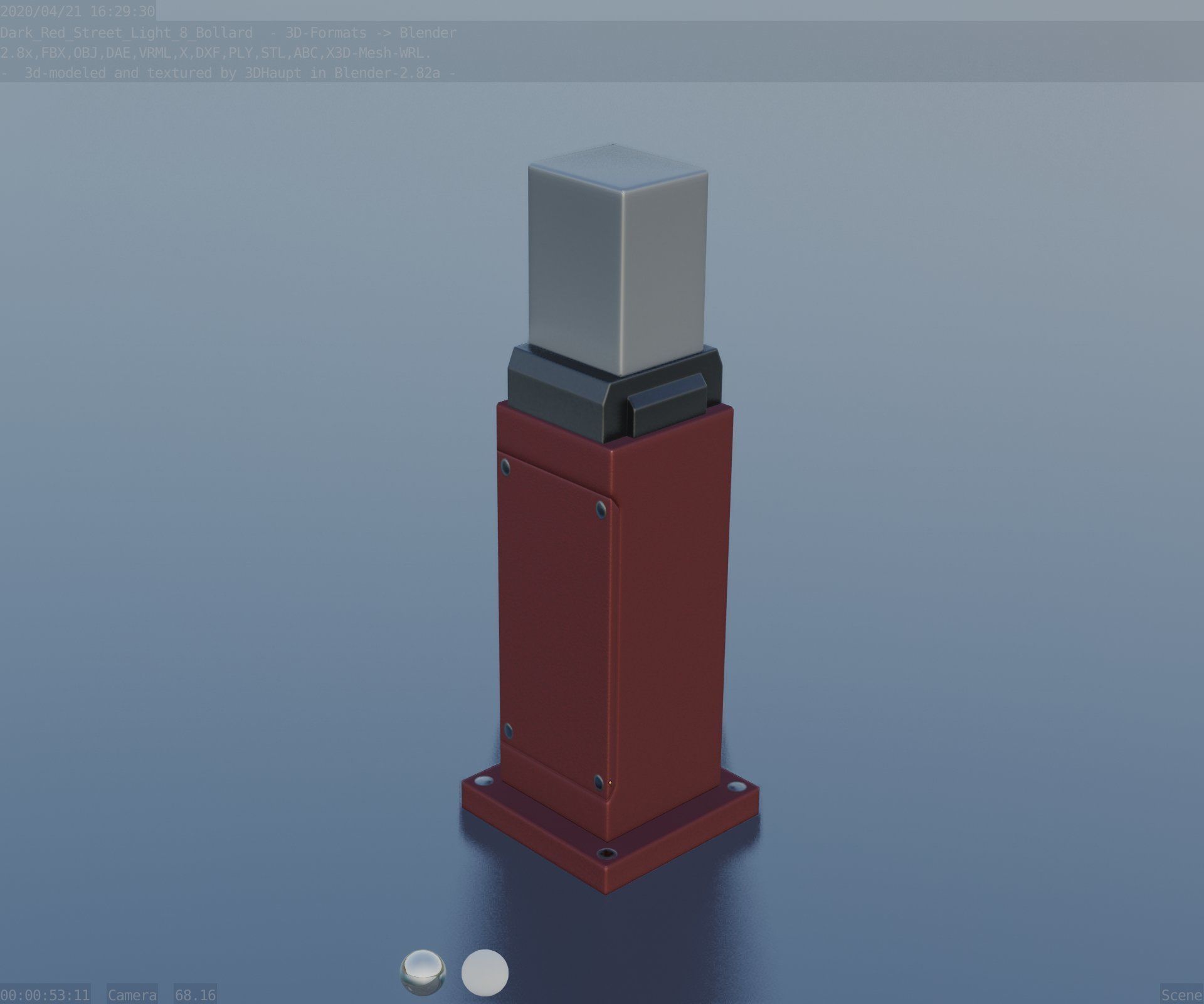 Street Light 8 Bollard 500mm Dark Red Version 3 Low-poly 3D model_83