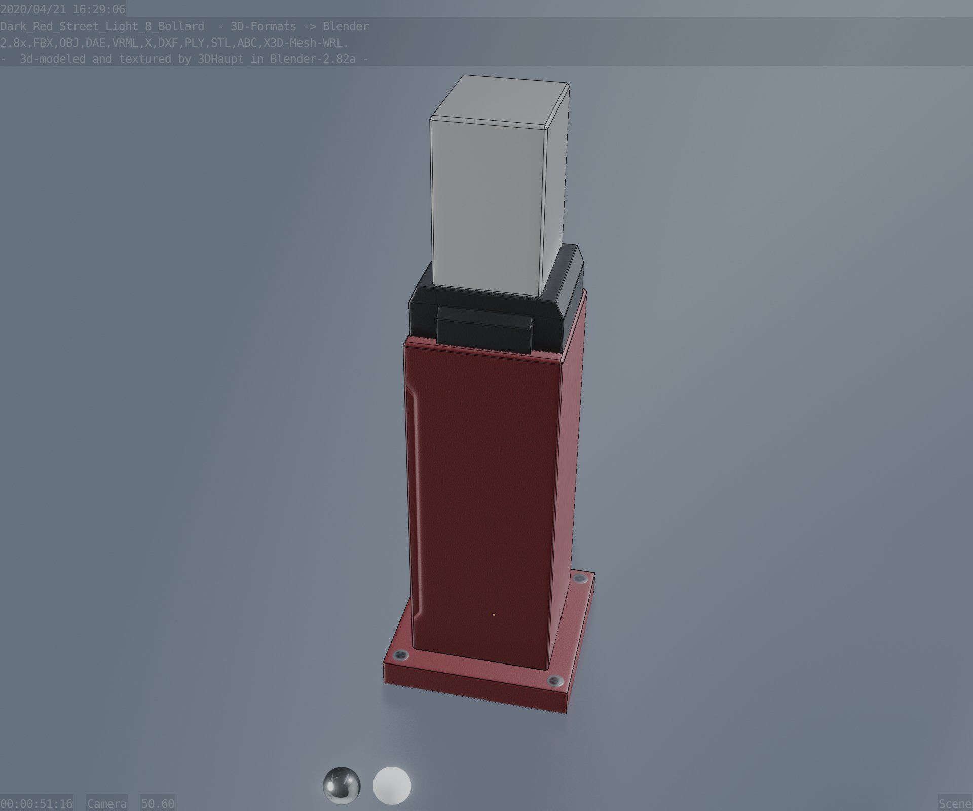 Street Light 8 Bollard 500mm Dark Red Version 3 Low-poly 3D model_40