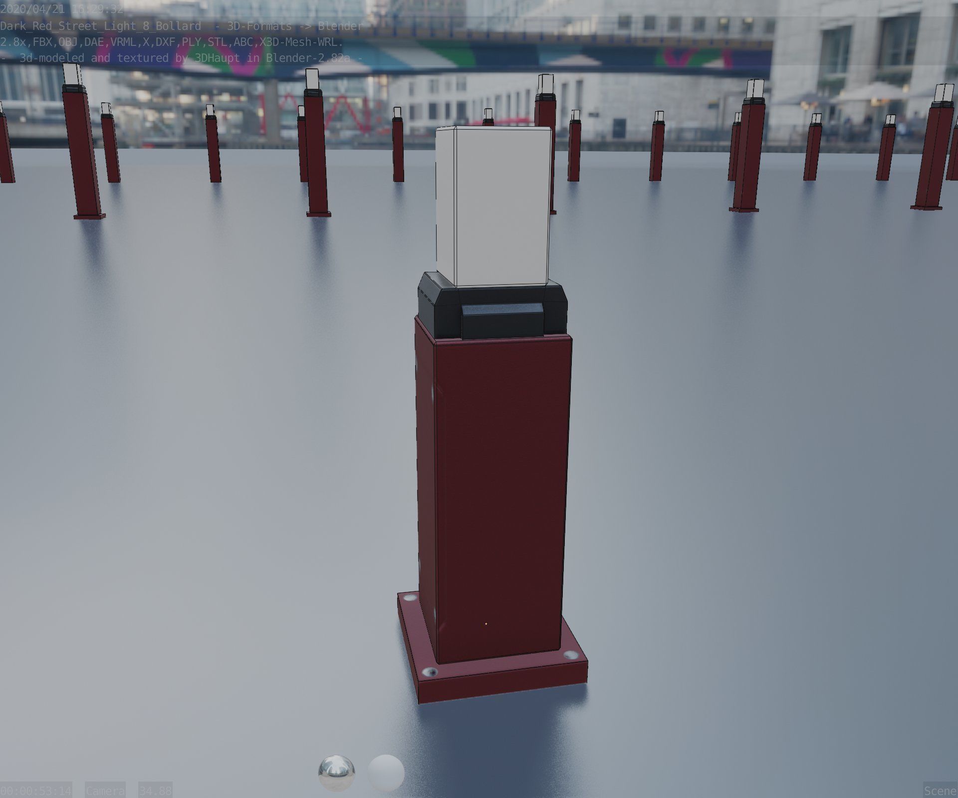 Street Light 8 Bollard 500mm Dark Red Version 3 Low-poly 3D model_86