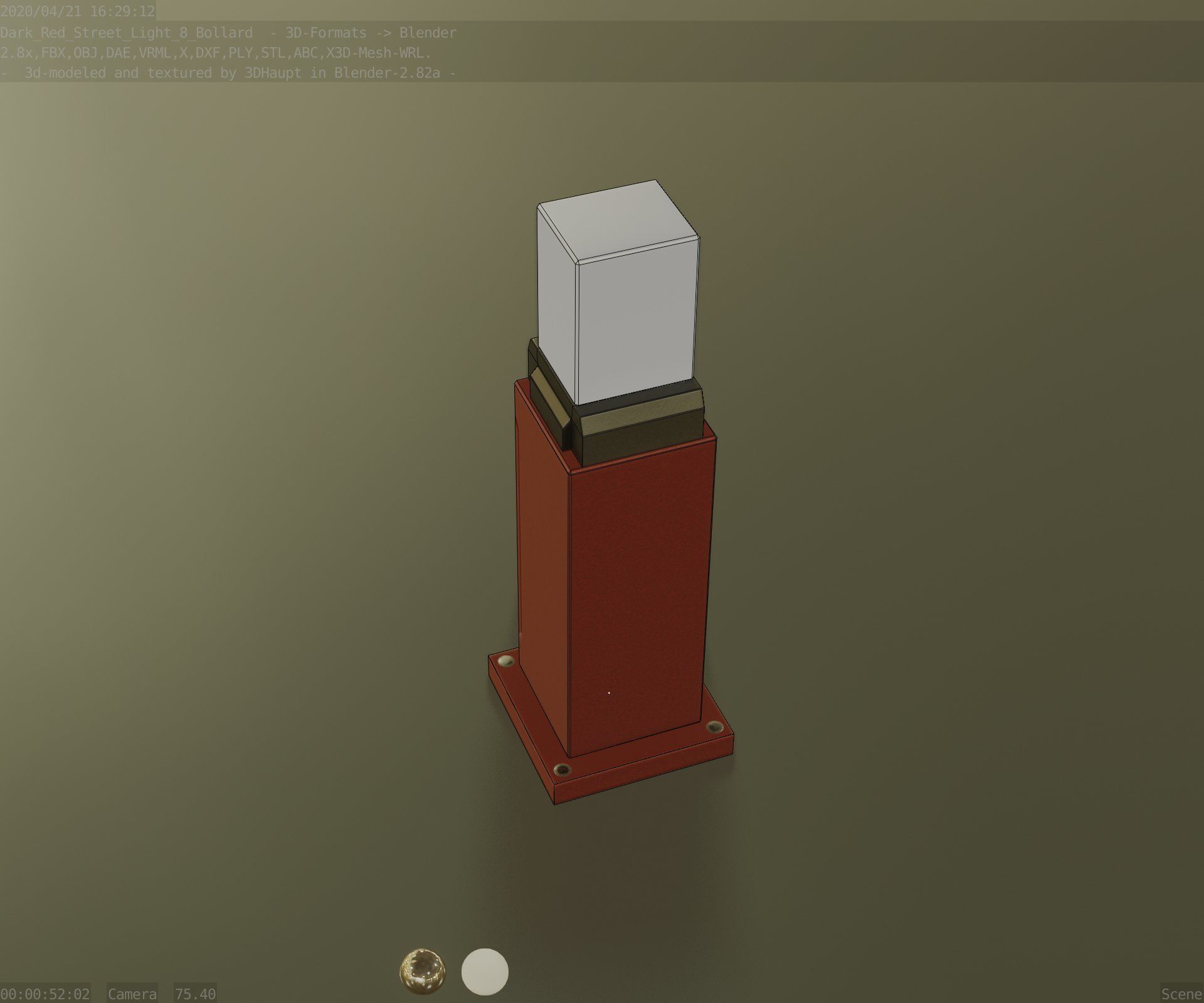 Street Light 8 Bollard 500mm Dark Red Version 3 Low-poly 3D model_50