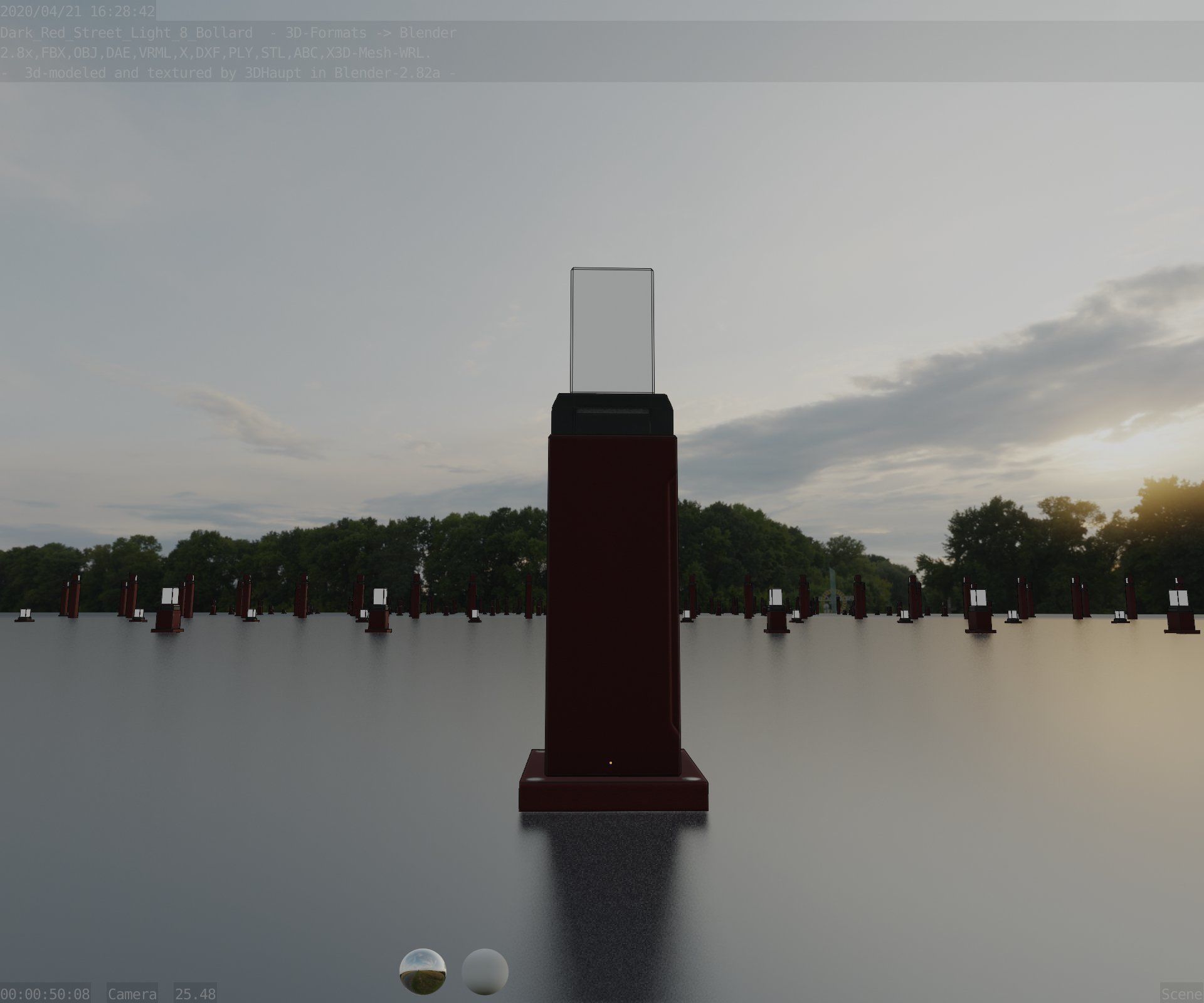 Street Light 8 Bollard 500mm Dark Red Version 3 Low-poly 3D model_24