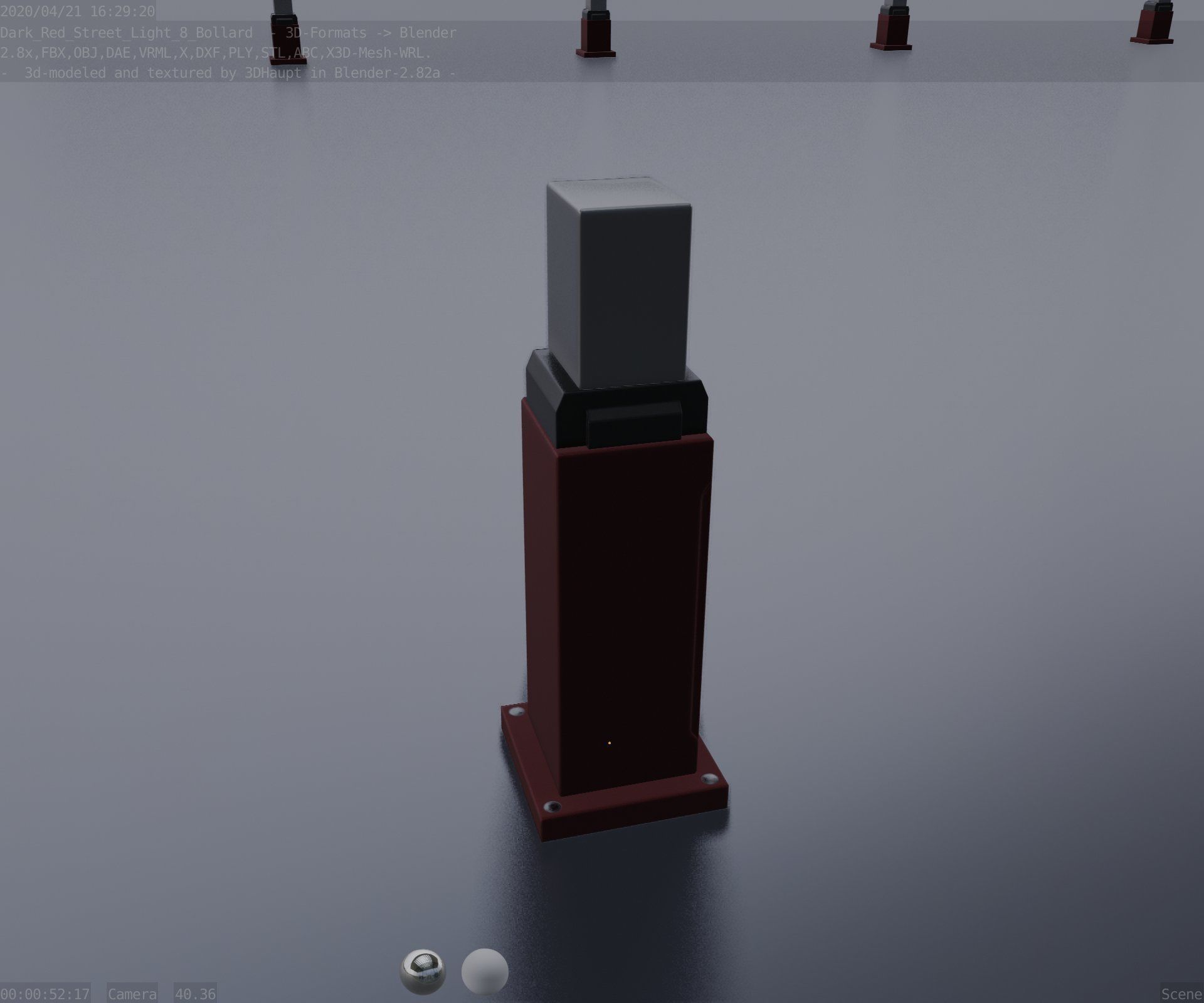 Street Light 8 Bollard 500mm Dark Red Version 3 Low-poly 3D model_65