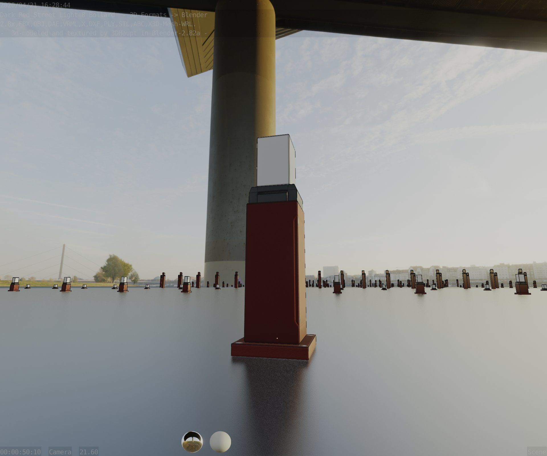 Street Light 8 Bollard 500mm Dark Red Version 3 Low-poly 3D model_26