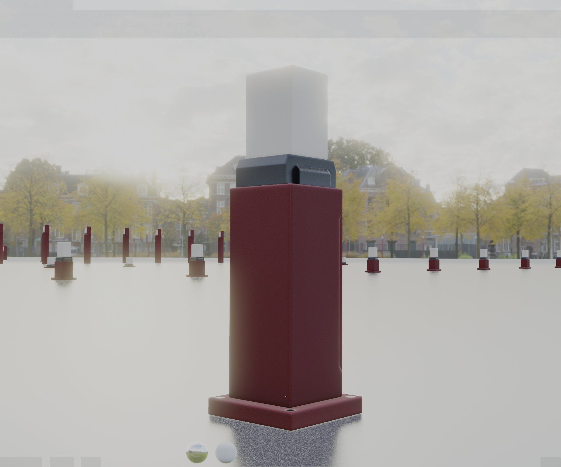 Street Light 8 Bollard 500mm Dark Red Version 3 Low-poly 3D model_18