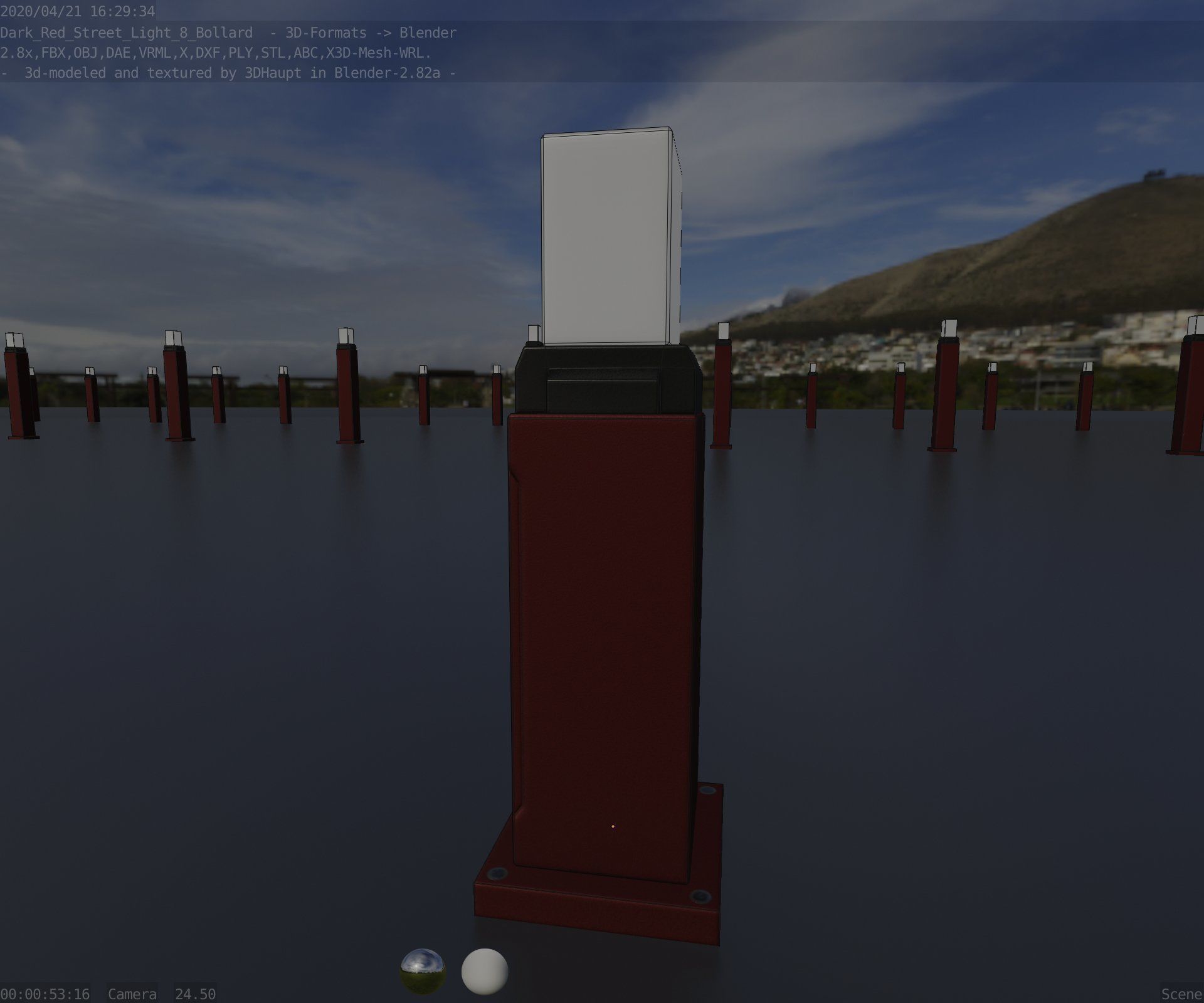 Street Light 8 Bollard 500mm Dark Red Version 3 Low-poly 3D model_88