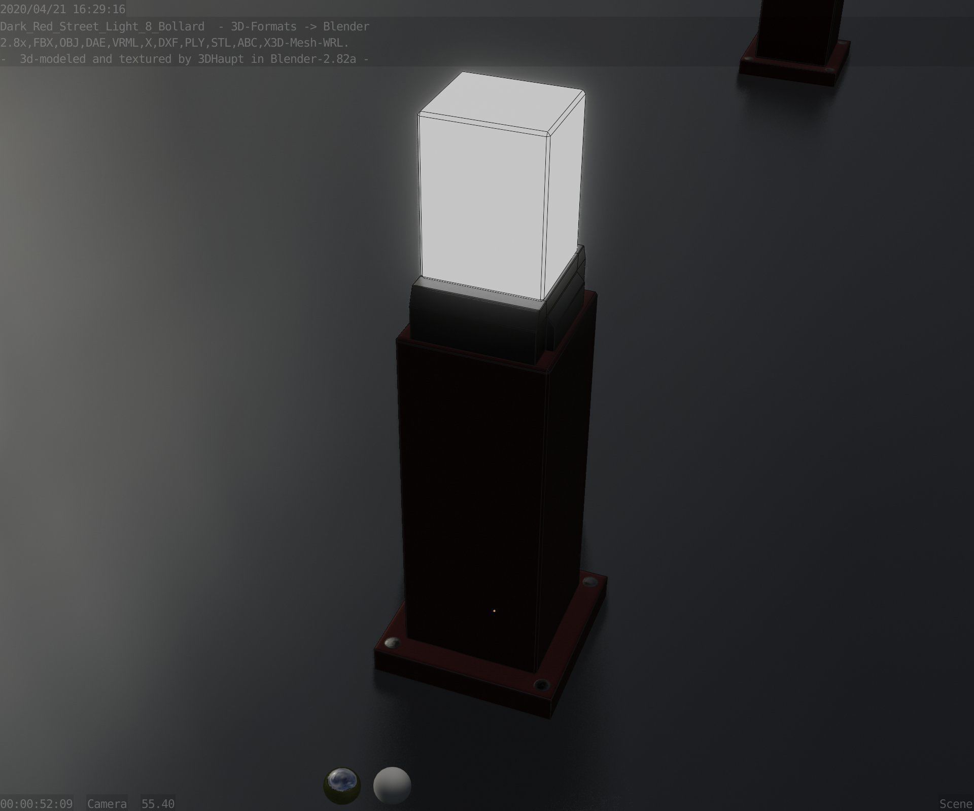 Street Light 8 Bollard 500mm Dark Red Version 3 Low-poly 3D model_57