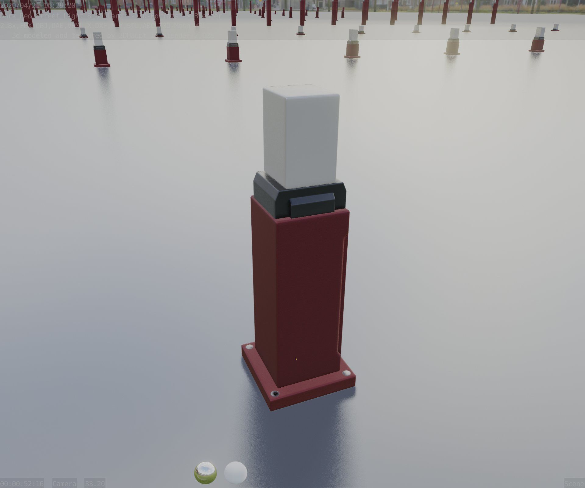 Street Light 8 Bollard 500mm Dark Red Version 3 Low-poly 3D model_64