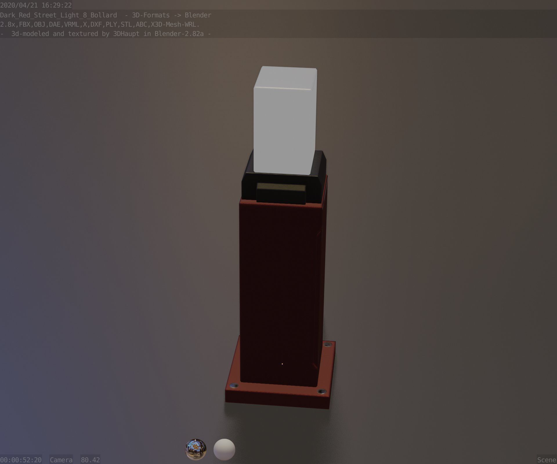 Street Light 8 Bollard 500mm Dark Red Version 3 Low-poly 3D model_68