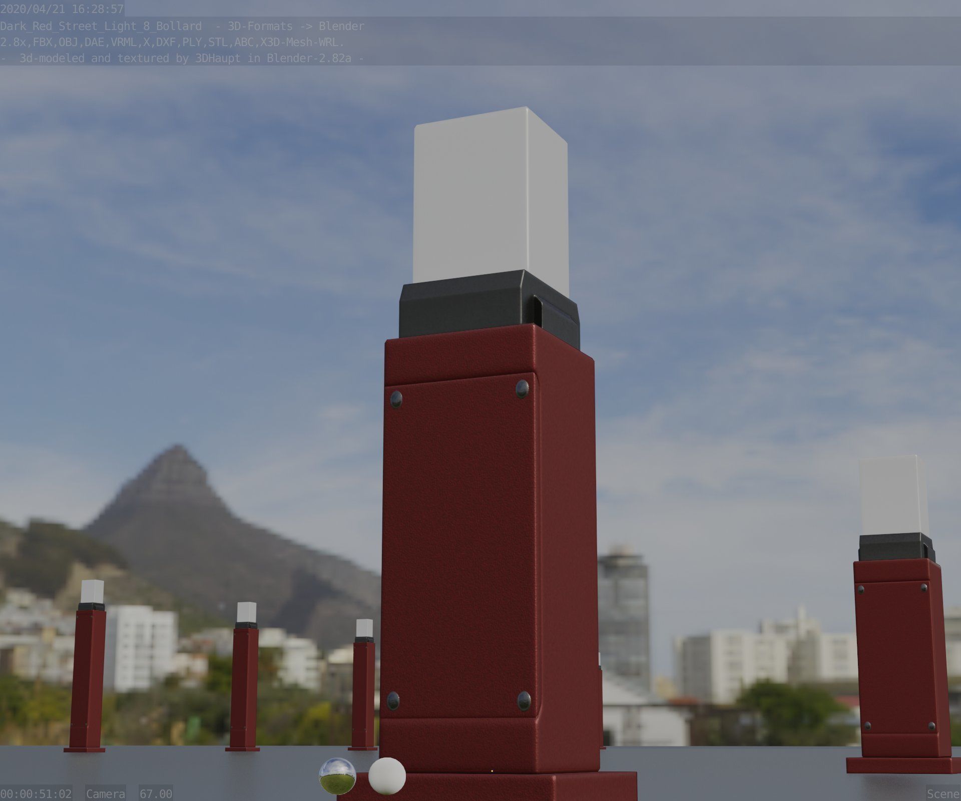 Street Light 8 Bollard 500mm Dark Red Version 3 Low-poly 3D model_13